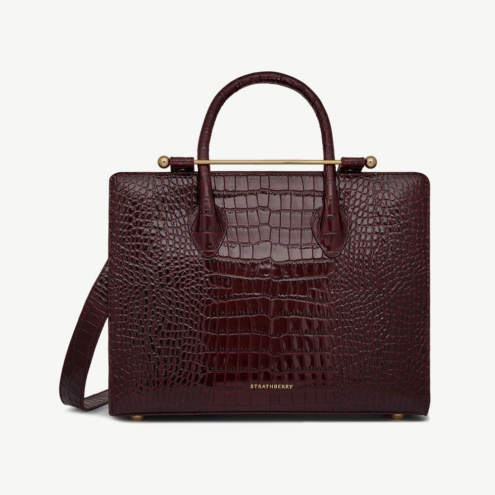 Midi Tote - Croc-Embossed Leather Burgundy - View 1