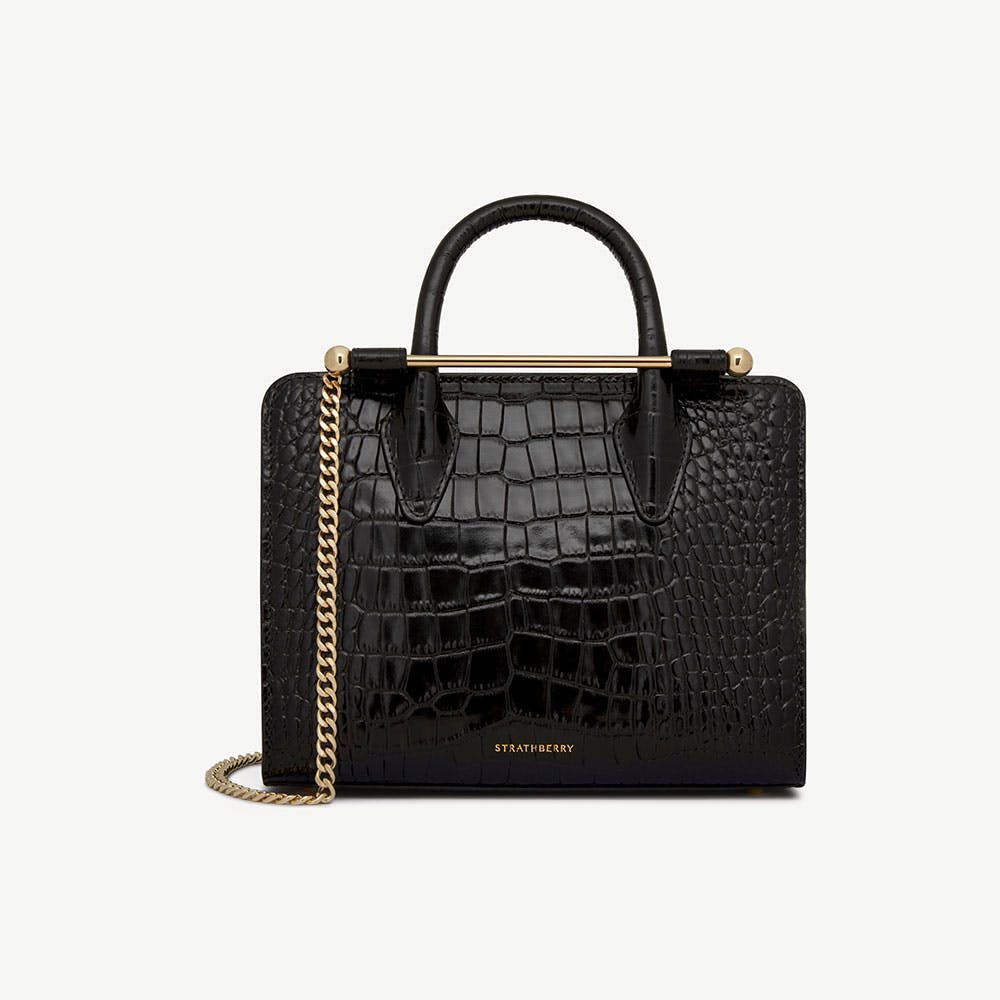 Mini Tote - Croc-Embossed Leather Black - View 1