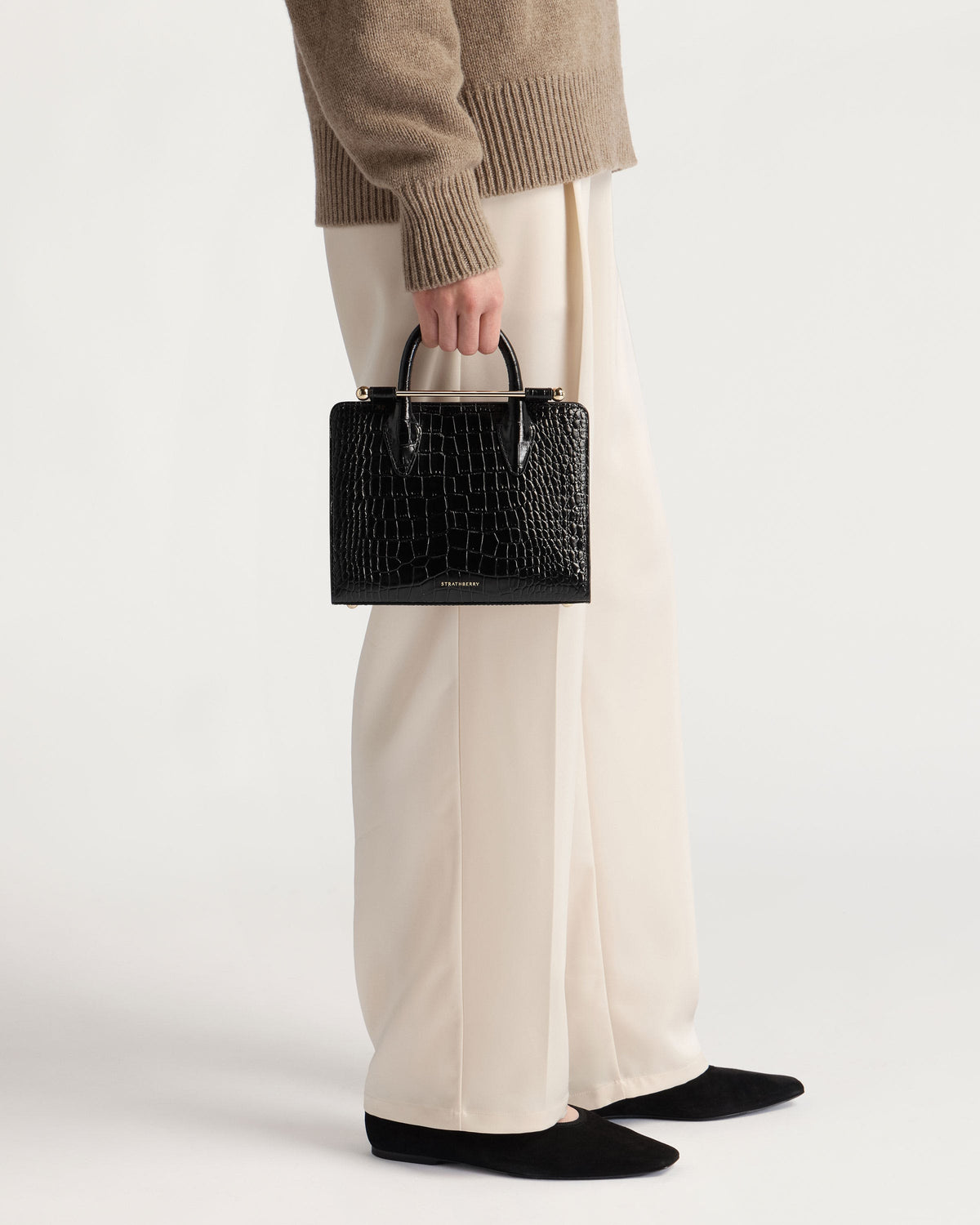 Mini Tote - Croc-Embossed Leather Black - View 9