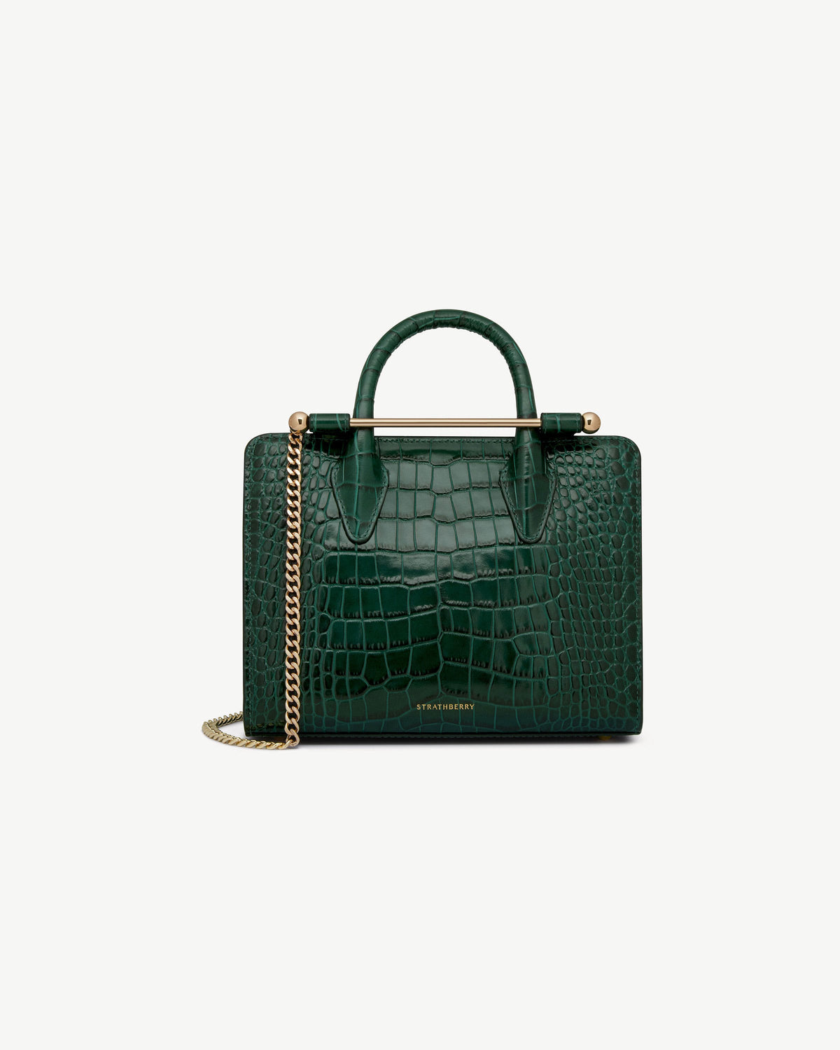 Mini Tote - Croc-Embossed Leather Bottle Green - View 2
