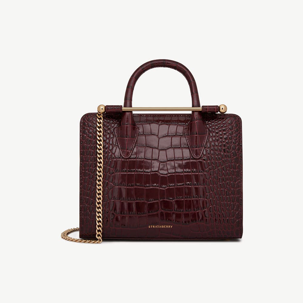 Mini Tote - Croc-Embossed Leather Burgundy - View 1