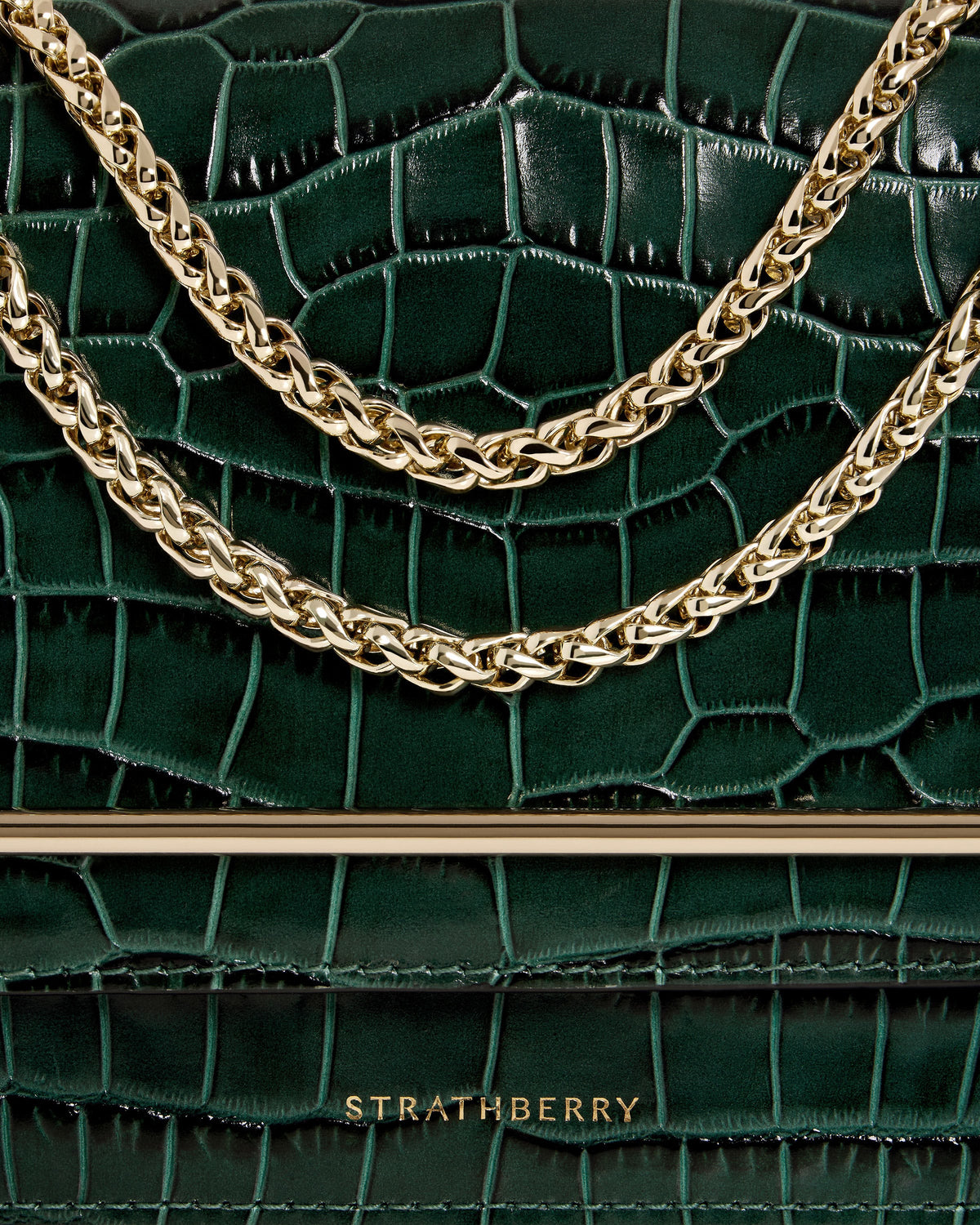 East/West Mini - Croc-Embossed Leather Bottle Green - View 6