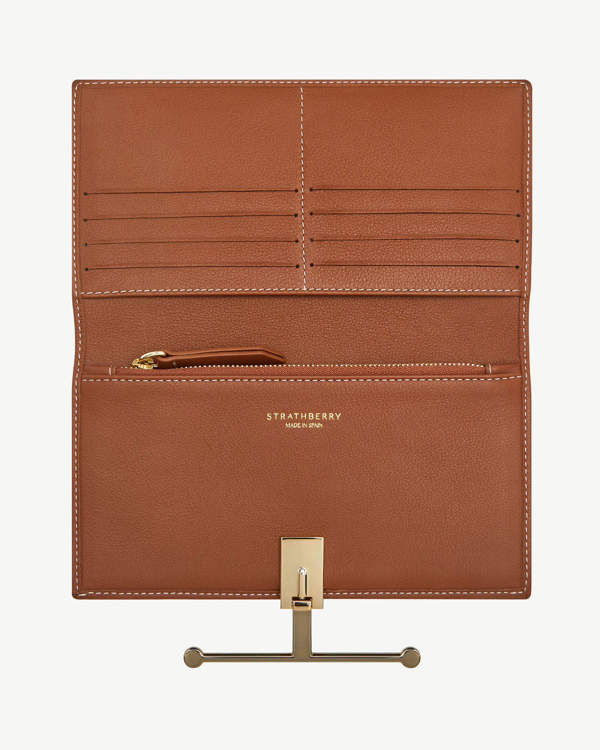 Large Melville Street Wallet - Chestnut with Vanilla Stitch - View 3