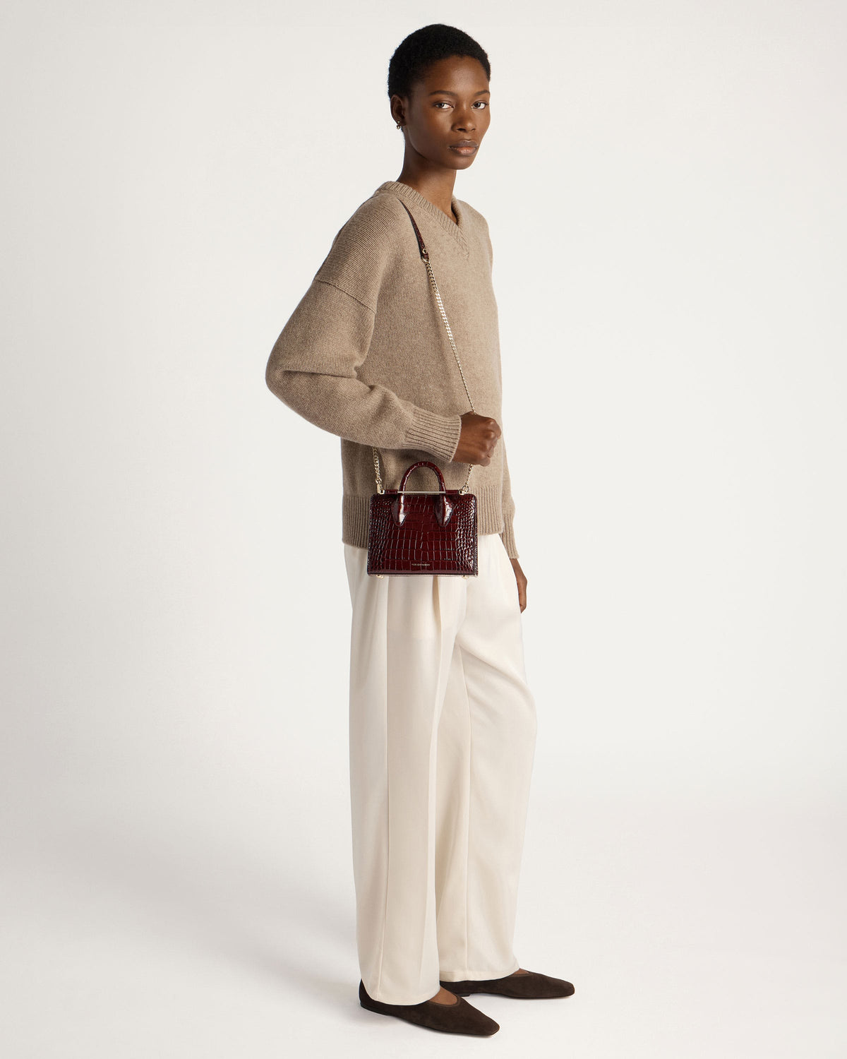 Nano Tote - Croc-Embossed Leather Burgundy - View 7