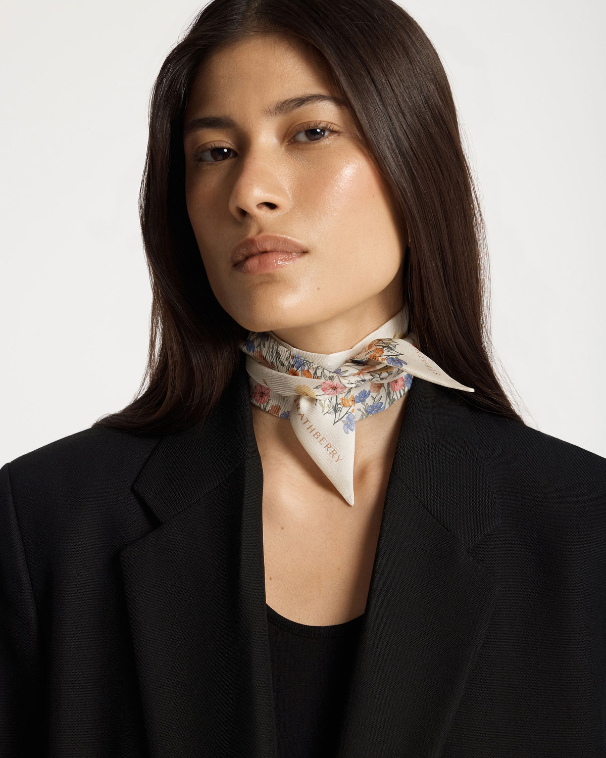Silk Skinny Scarf - Vanilla Frame Flower Print - View 5