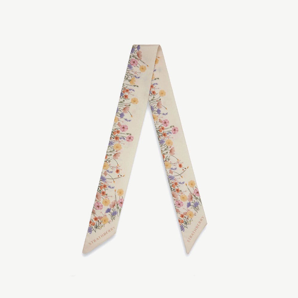 Silk Skinny Scarf - Vanilla Frame Flower Print - View 1