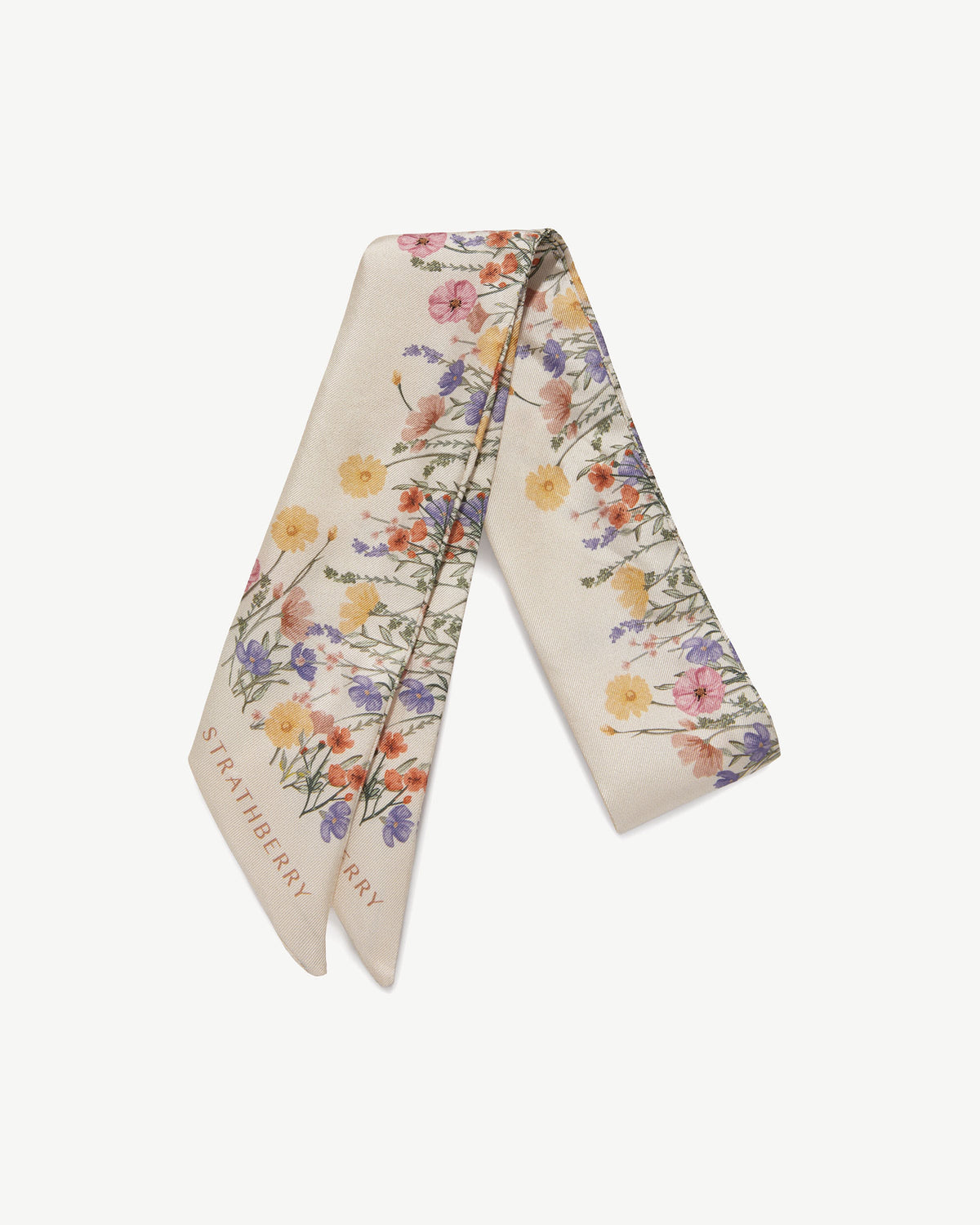 Silk Skinny Scarf - Vanilla Frame Flower Print - View 3