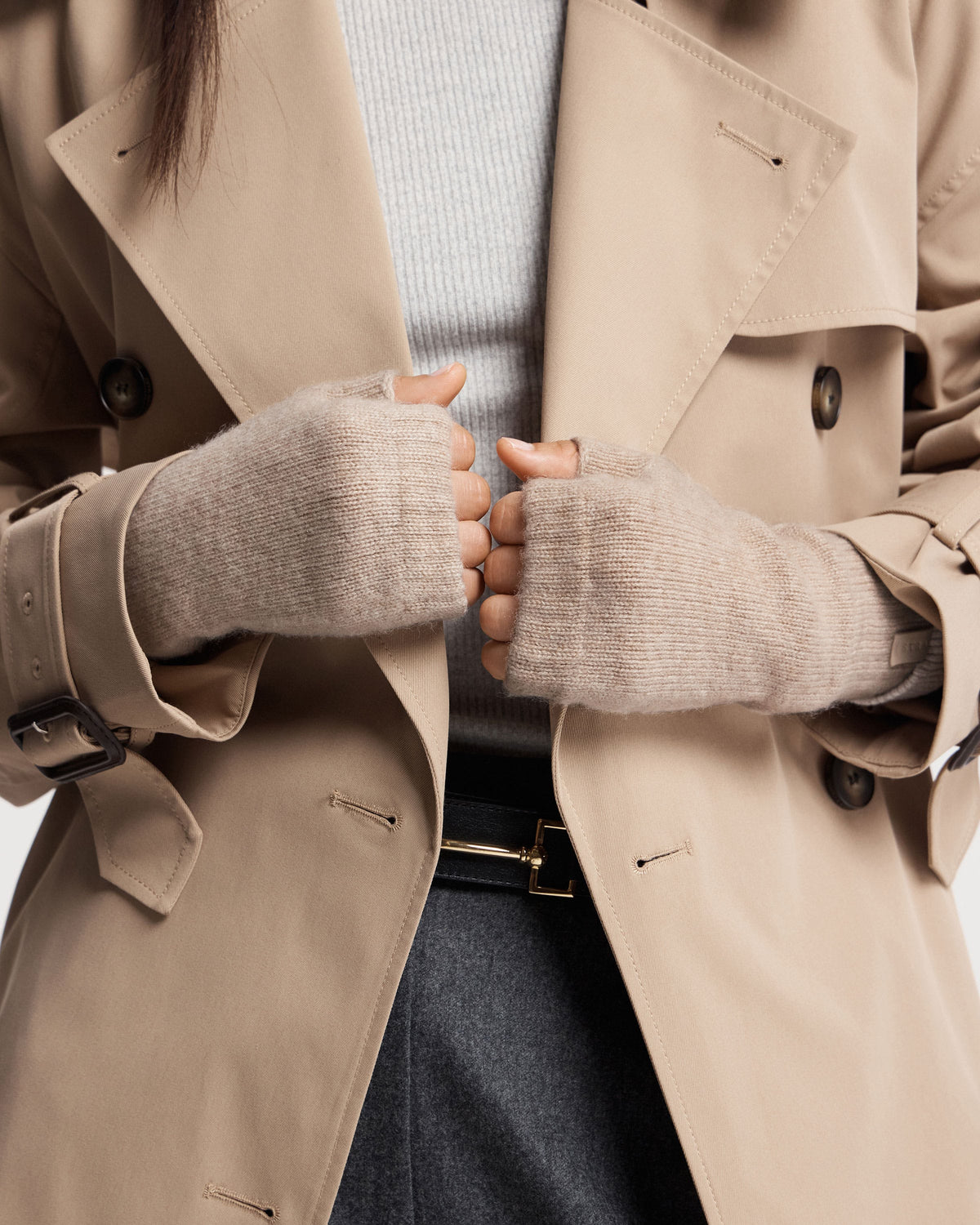 Westray Fingerless Cashmere Gloves - Oat - View 3