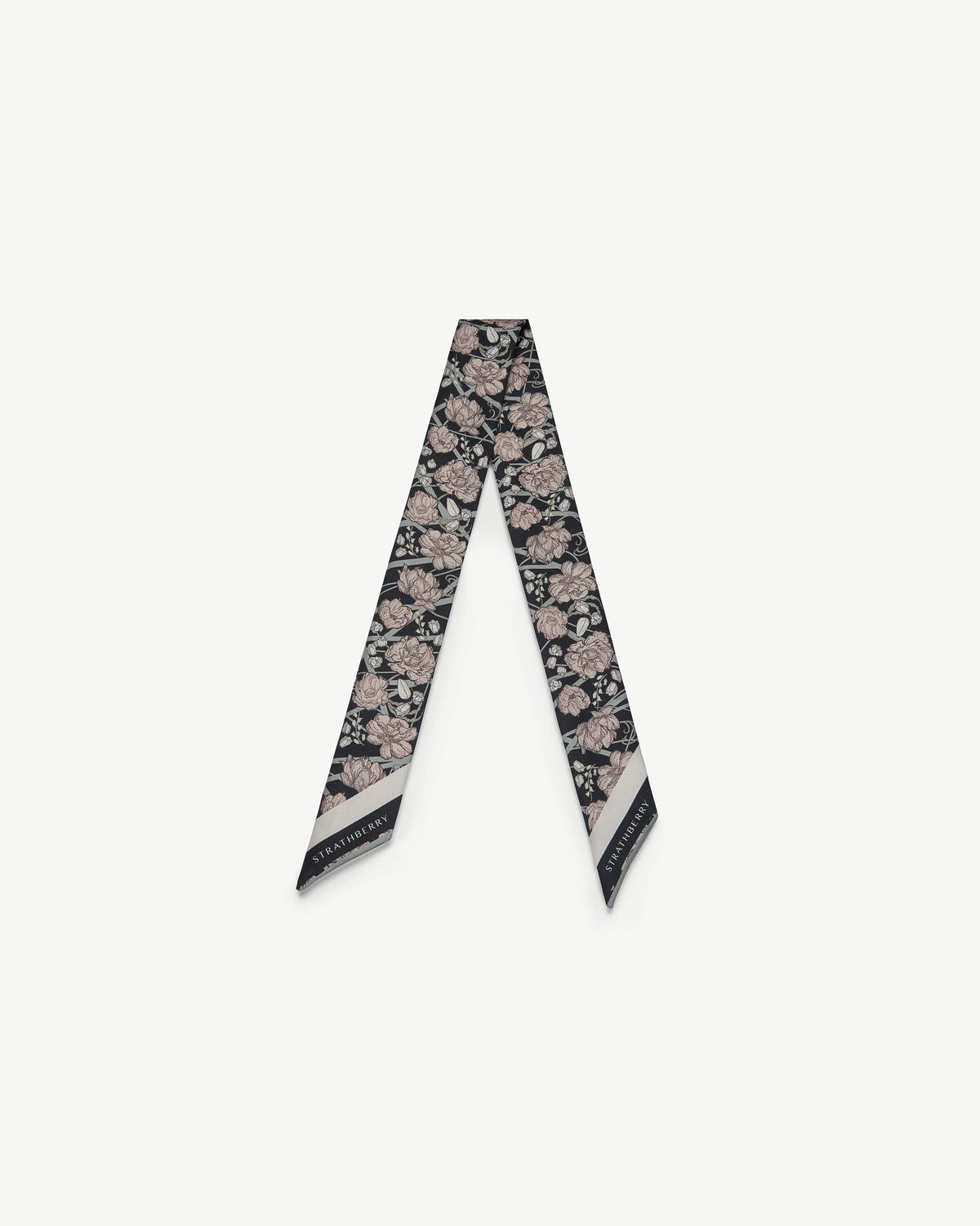 Silk Skinny Scarf - ECA Charlotte Floral Black/Oat - View 2