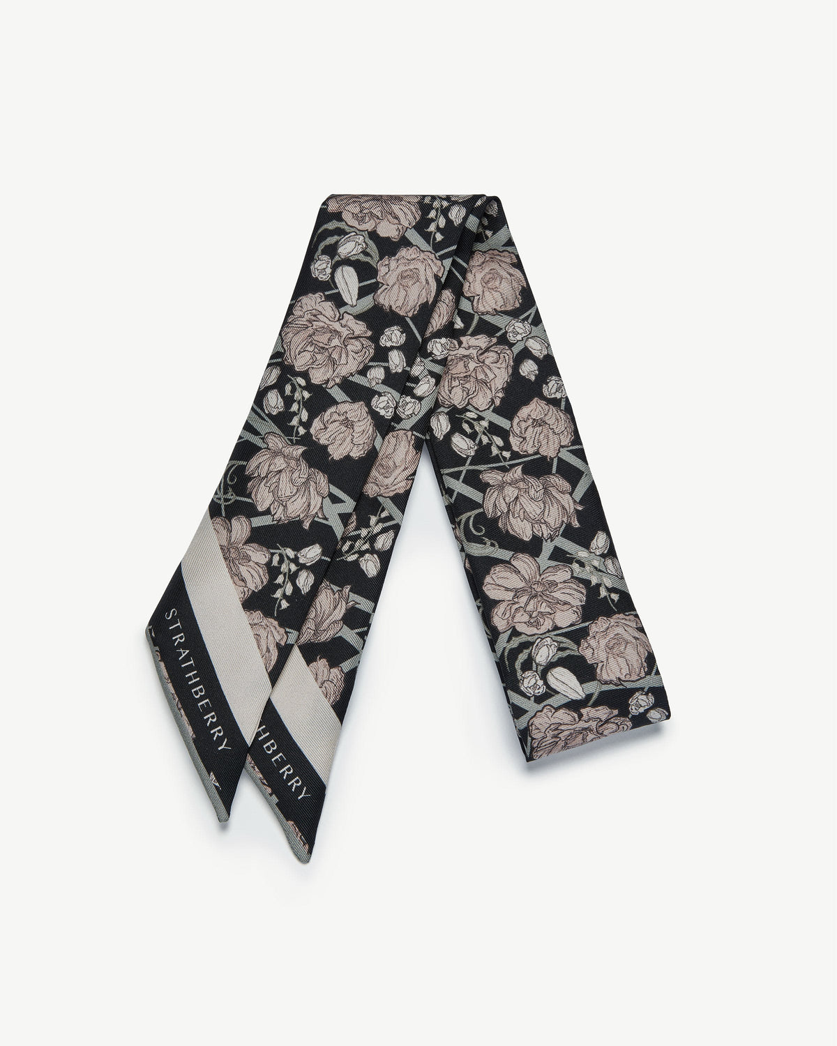 Silk Skinny Scarf - ECA Charlotte Floral Black/Oat - View 3