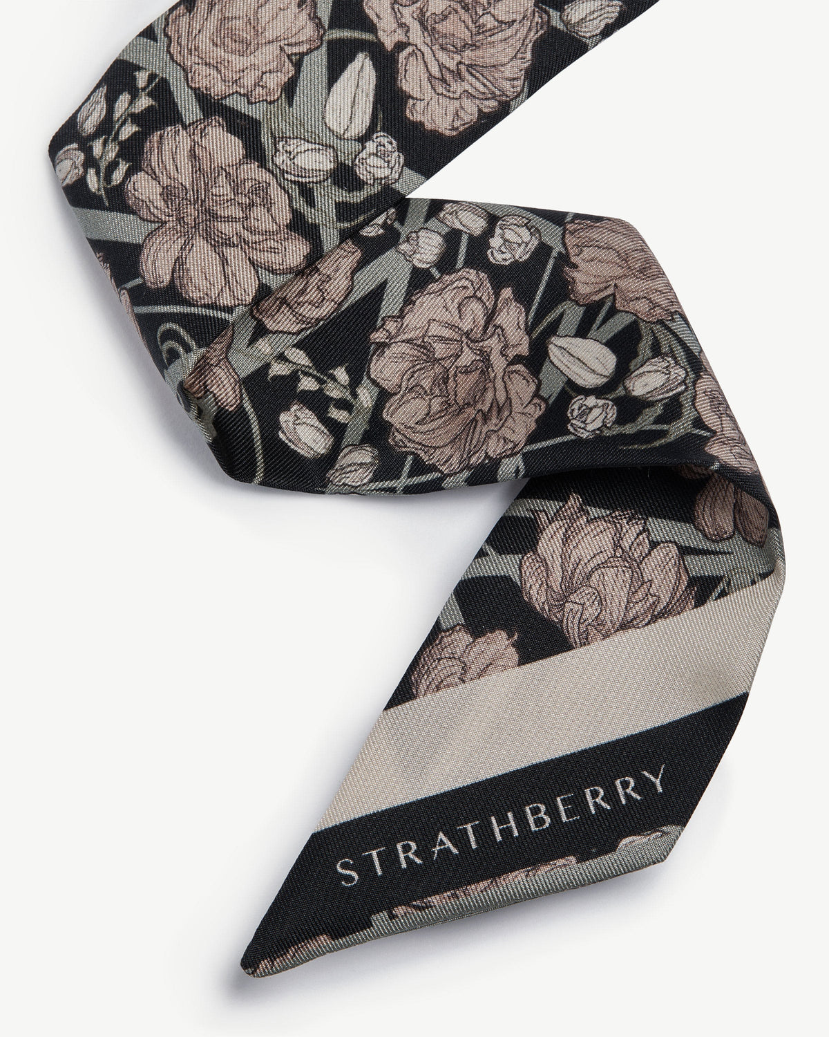 Silk Skinny Scarf - ECA Charlotte Floral Black/Oat - View 4