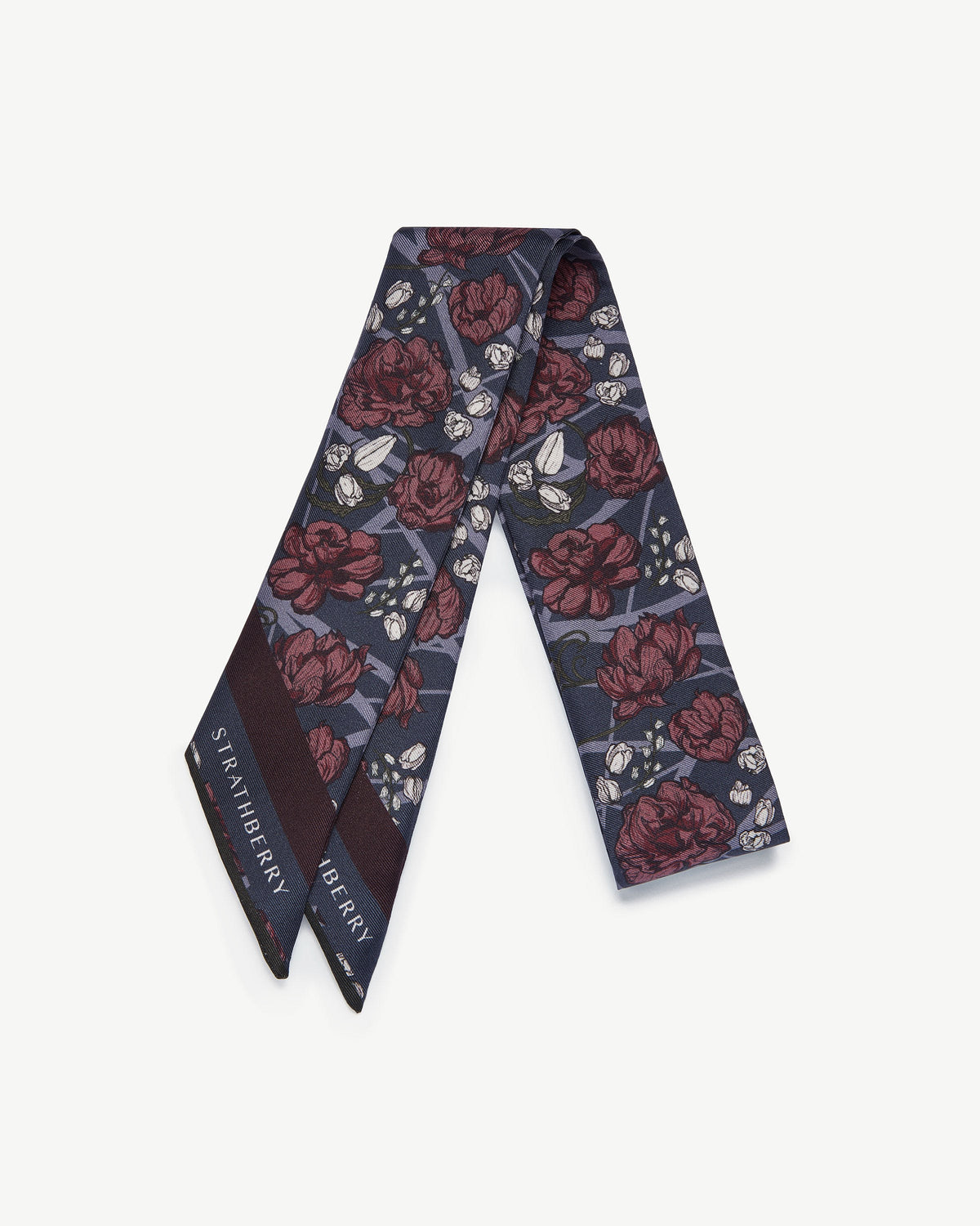 Silk Skinny Scarf - ECA Charlotte Floral Burgundy/Navy - View 3