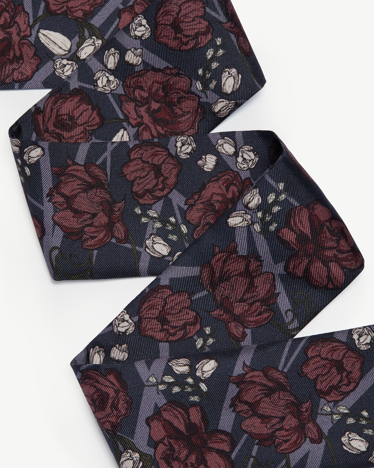 Silk Skinny Scarf - ECA Charlotte Floral Burgundy/Navy - View 4