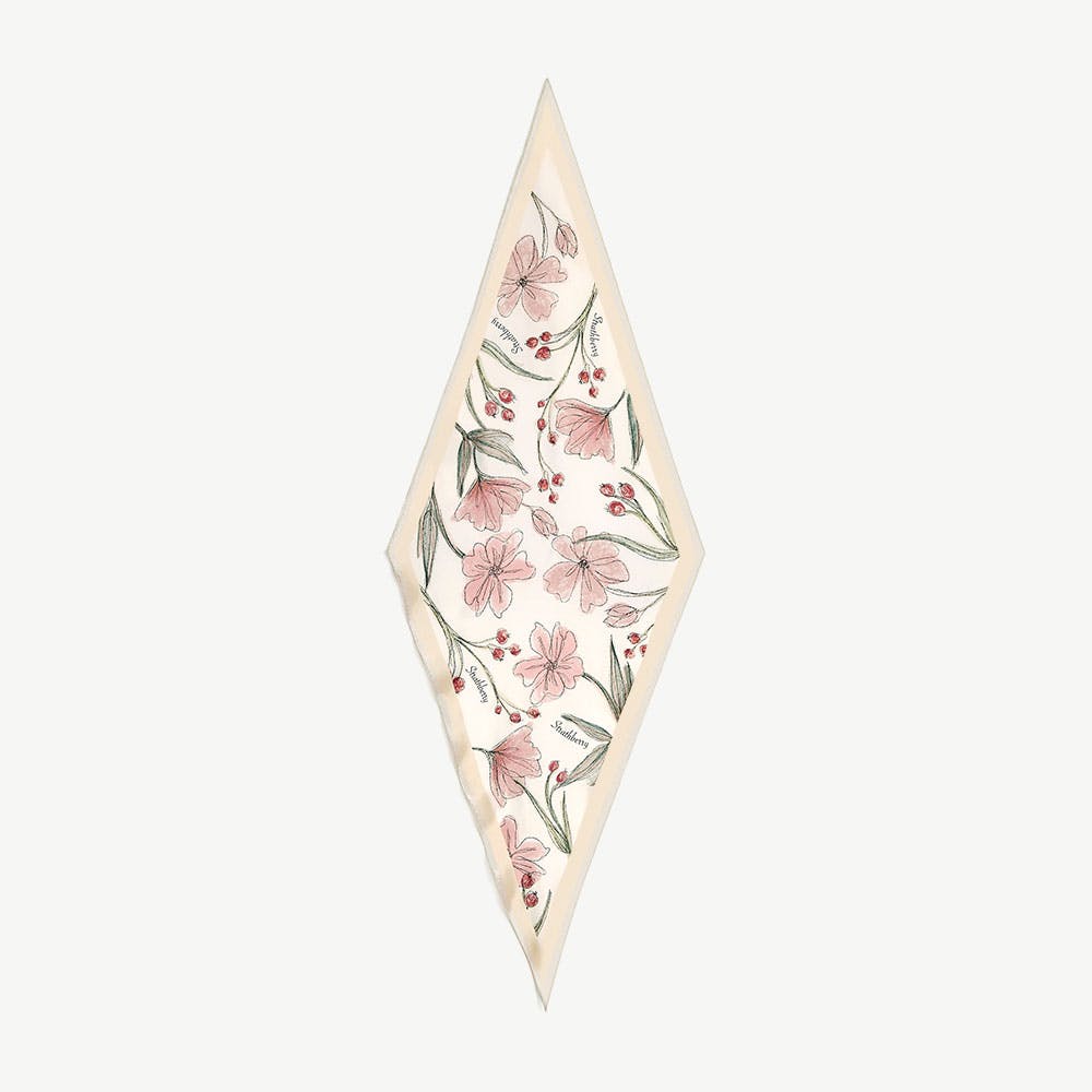 Silk Diamond Scarf - Butter Yellow Berry Flower - View 1