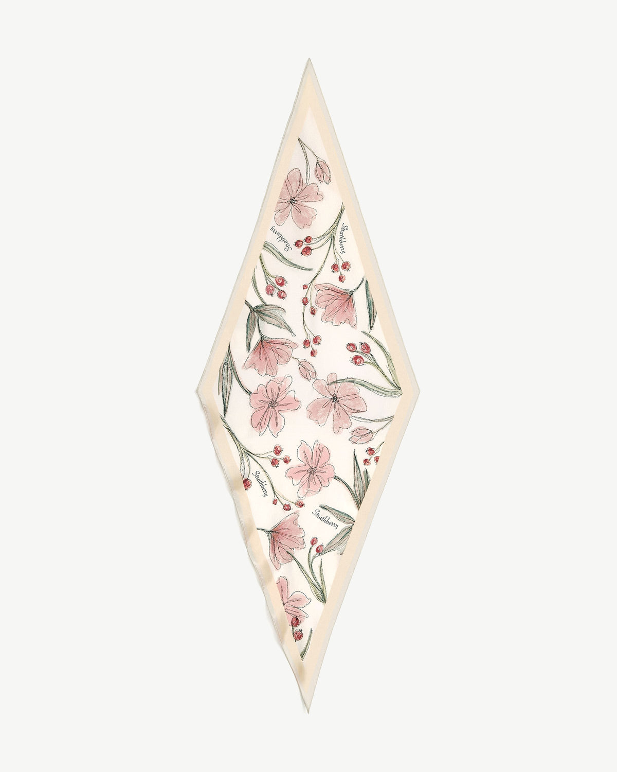 Silk Diamond Scarf - Butter Yellow Berry Flower - View 2