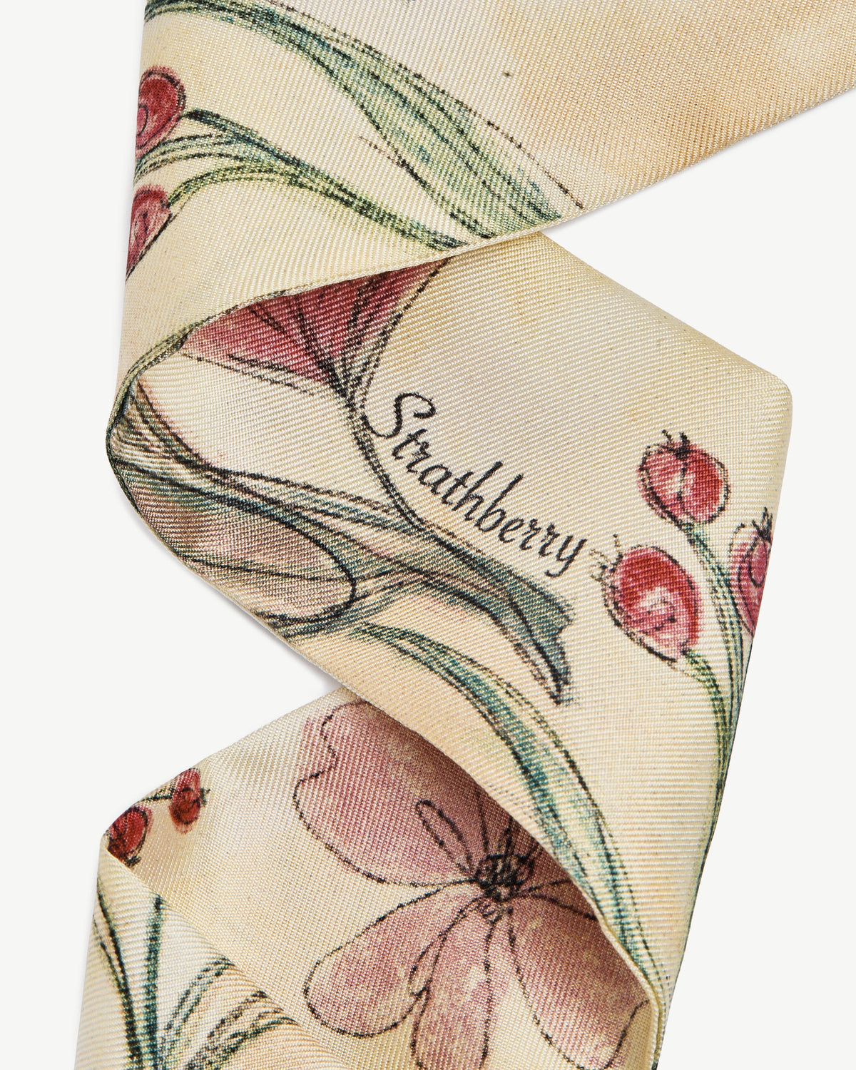 Silk Skinny Scarf - Butter Yellow Berry Flower - View 3