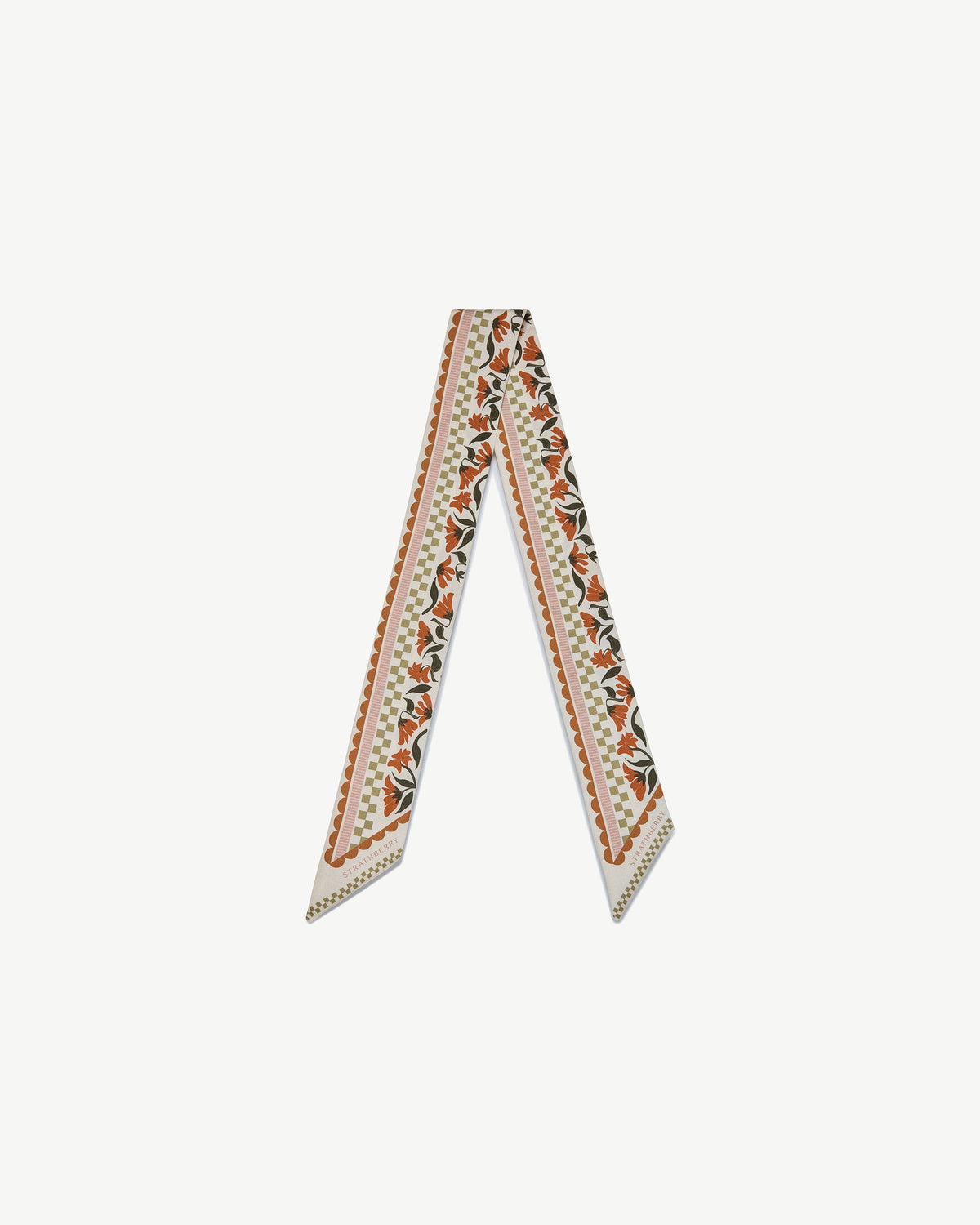 Silk Skinny Scarf - Vanilla/Red Gingham Stripe - View 2