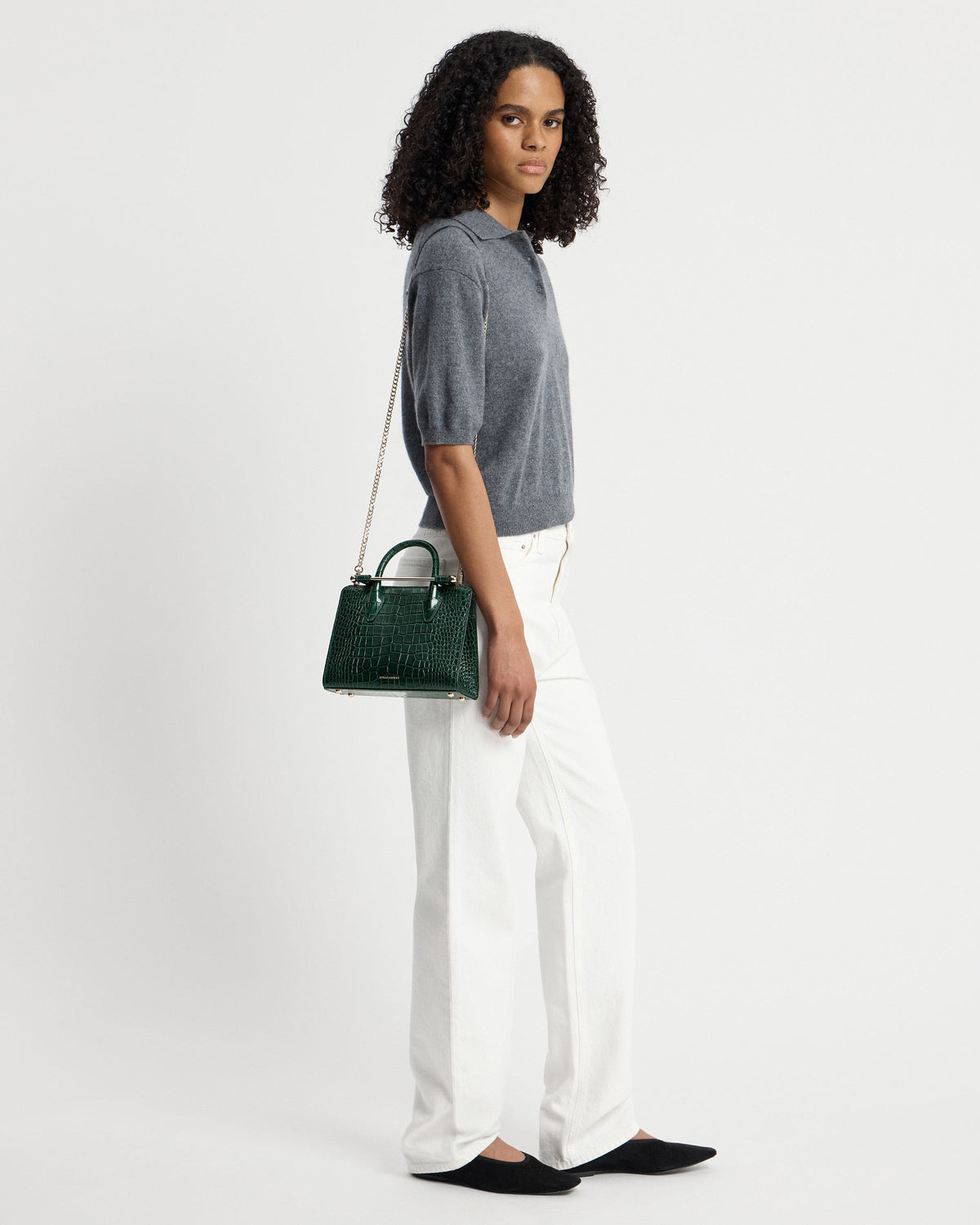 Mini Tote - Croc-Embossed Leather Bottle Green - View 10