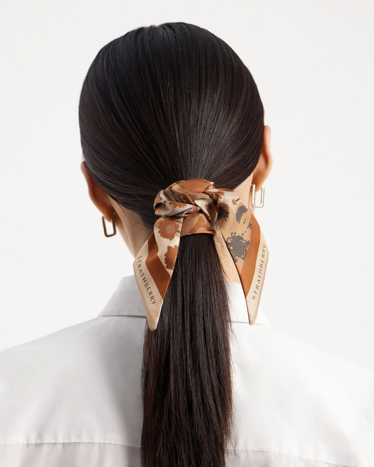Silk Skinny Scarf - Caramel/Tan Block Floral - View 4