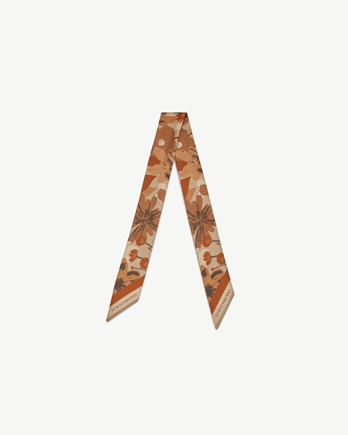 Silk Skinny Scarf - Caramel/Tan Block Floral - View 2