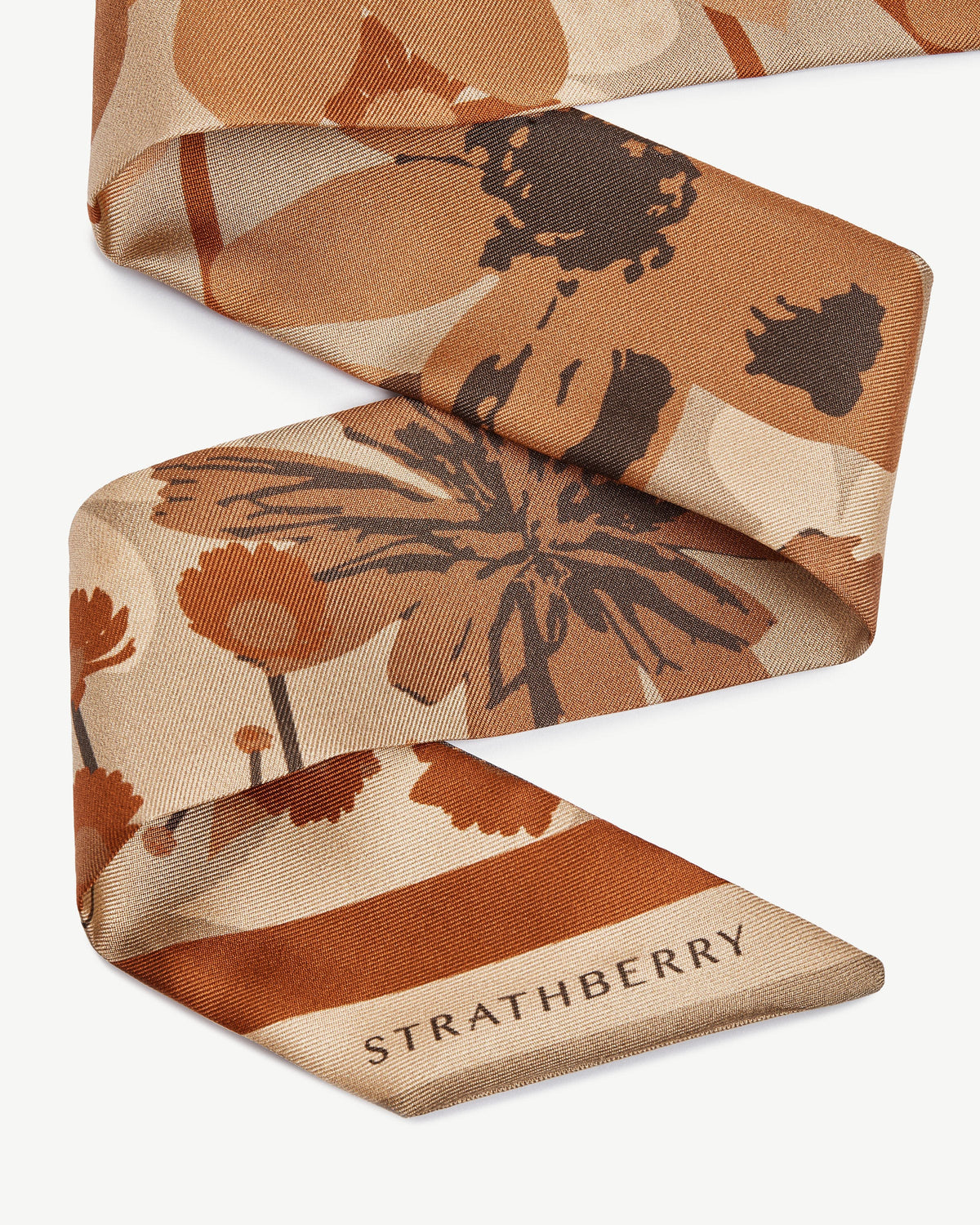 Silk Skinny Scarf - Caramel/Tan Block Floral - View 3