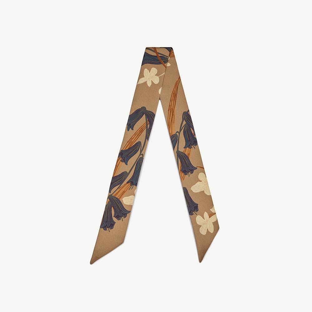 Silk Skinny Scarf - Cognac/Butter Bluebell Floral - View 1