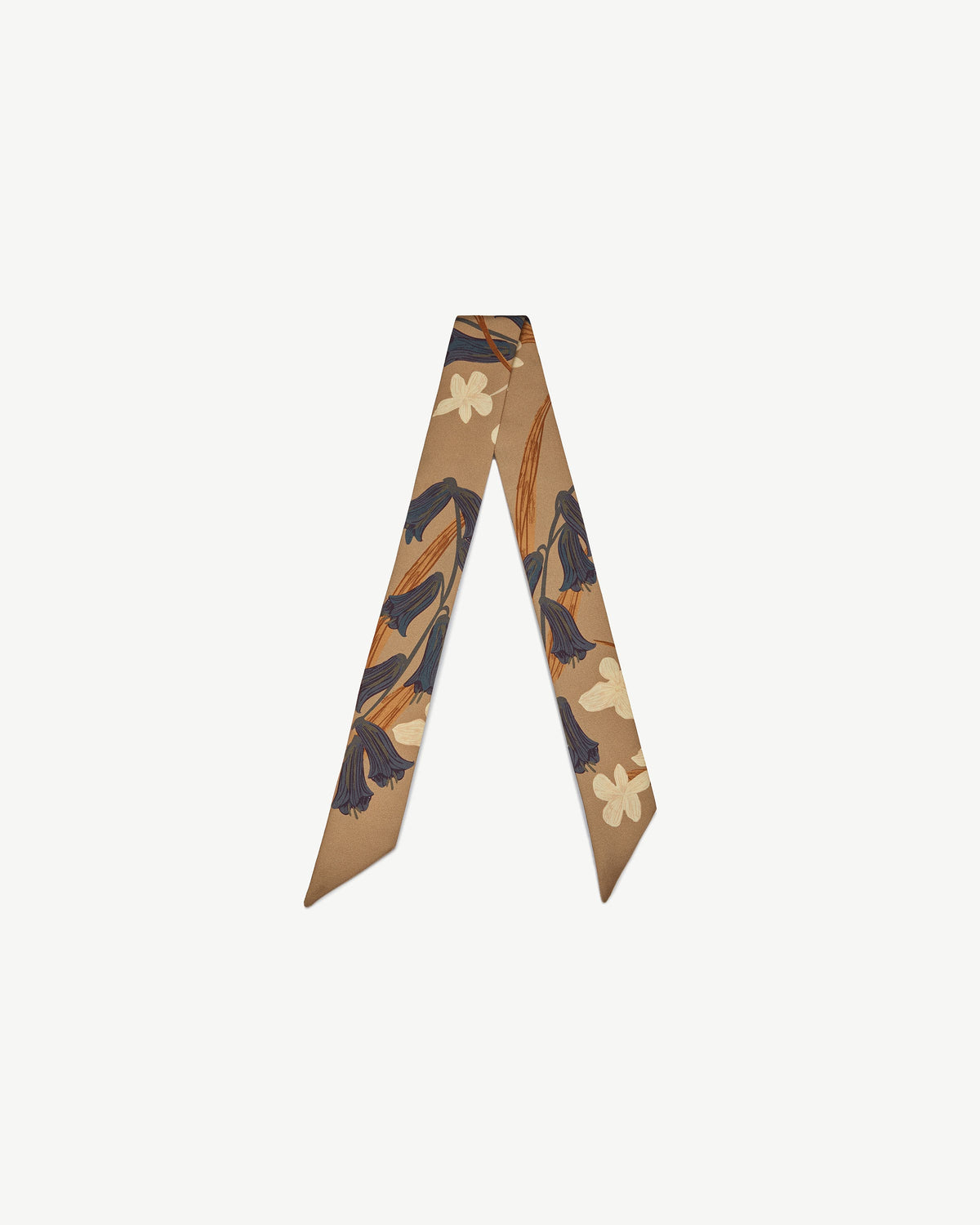 Silk Skinny Scarf - Cognac/Butter Bluebell Floral - View 2