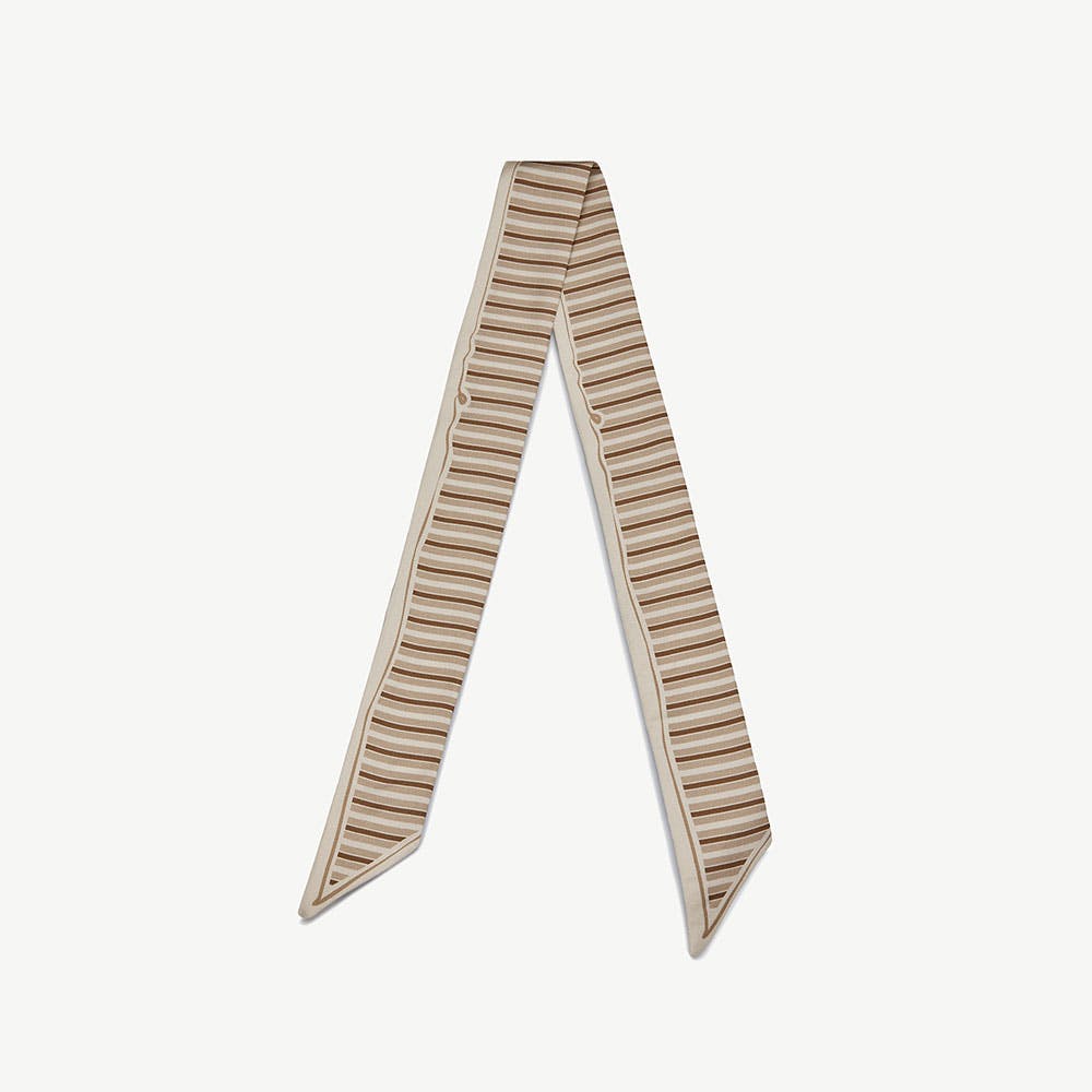 Silk Skinny Scarf - Caramel/Sand Stripes - View 1