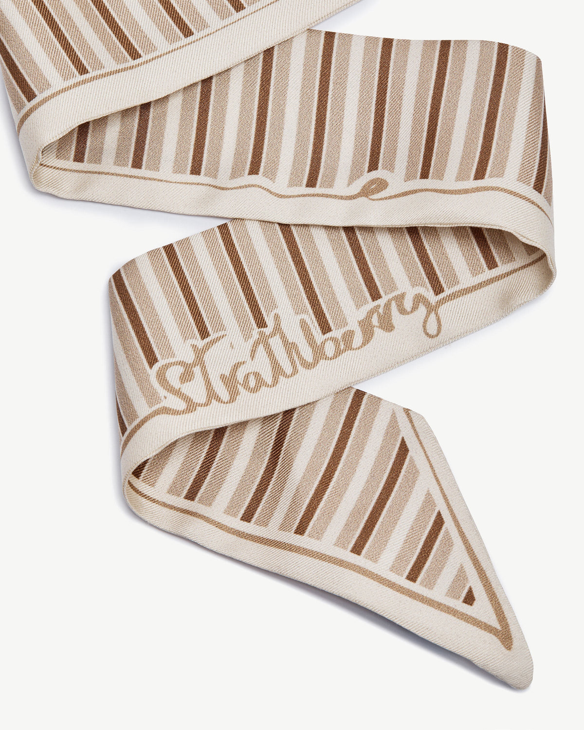 Silk Skinny Scarf - Caramel/Sand Stripes - View 3