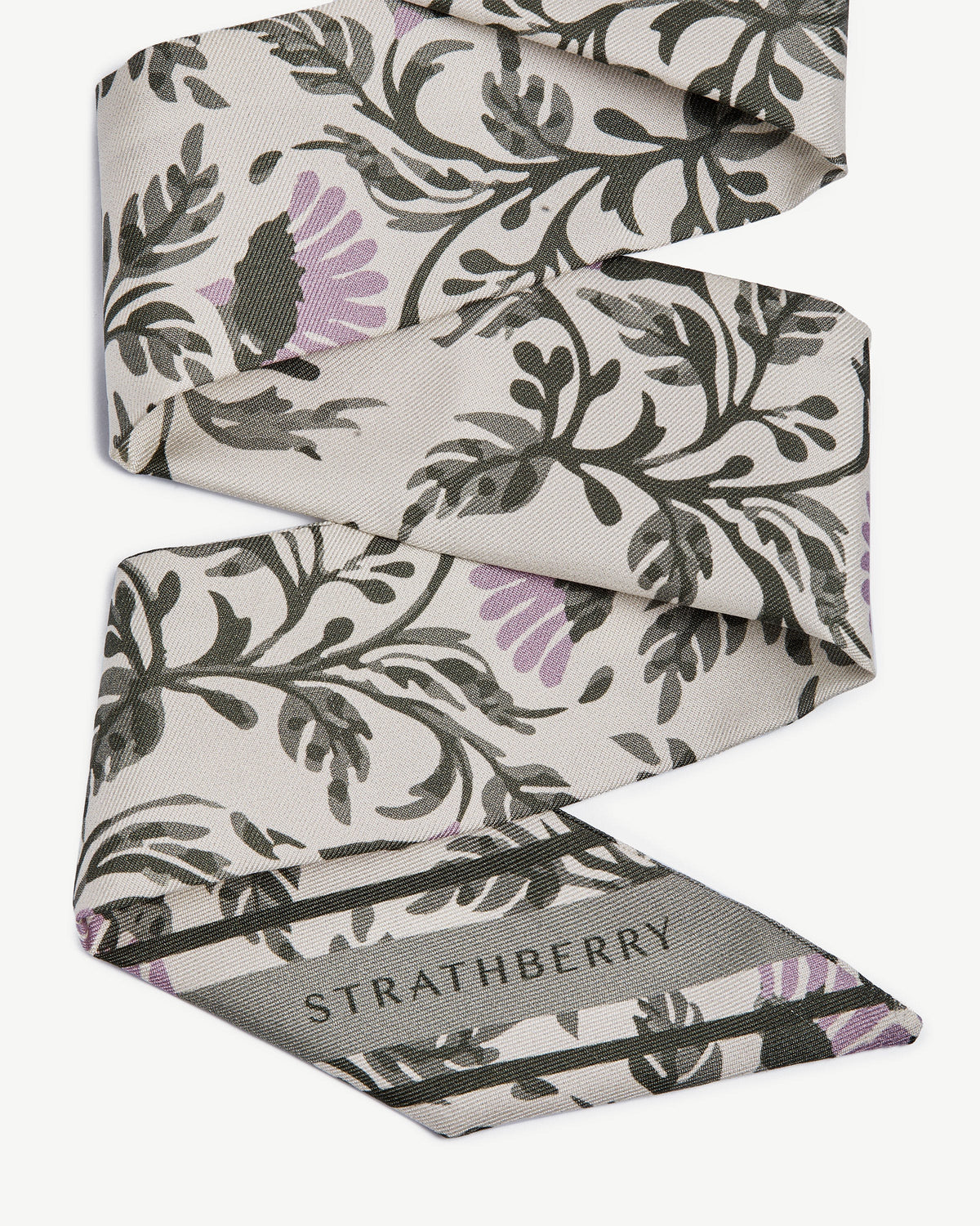 Silk Skinny Scarf - Vanilla/Green Thistle Print - View 3