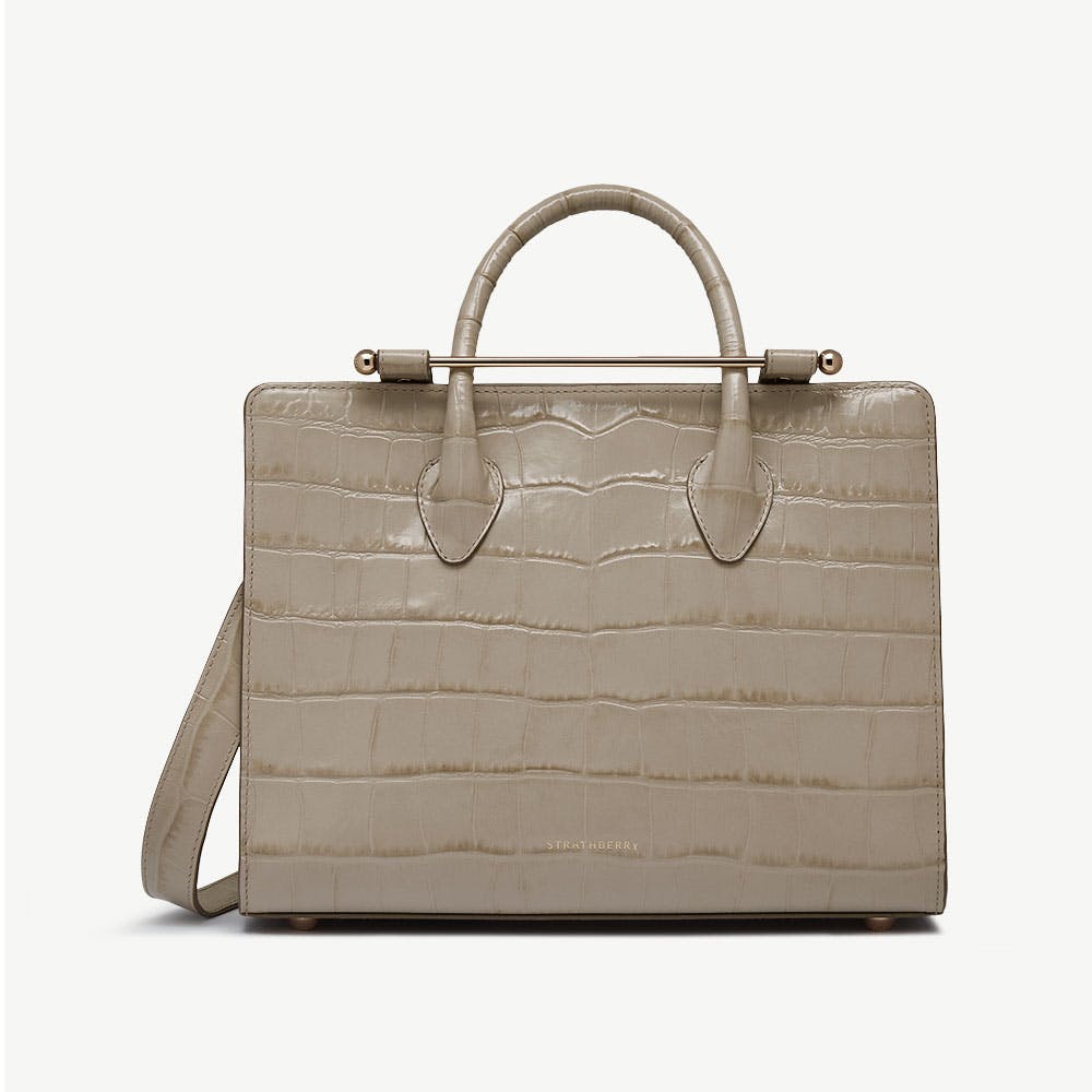 Midi Tote - Croc-Embossed Leather Light Taupe - View 1