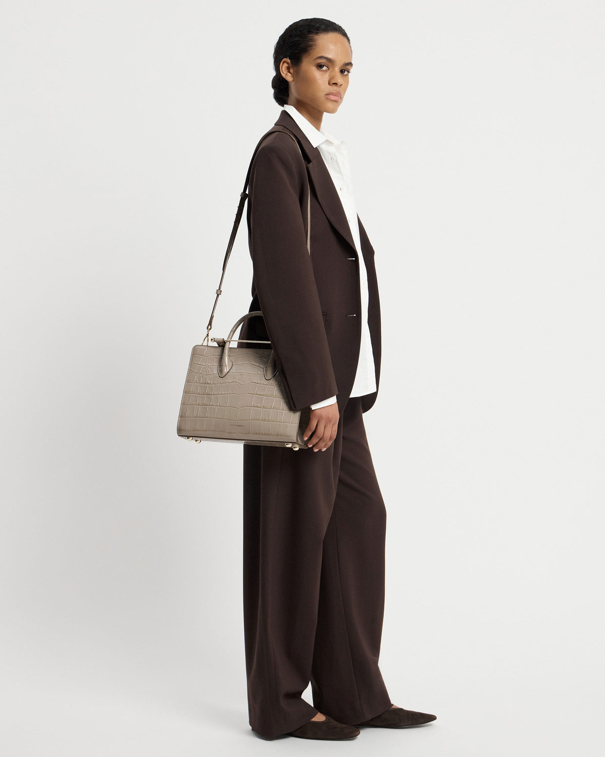 Midi Tote - Croc-Embossed Leather Light Taupe - View 10
