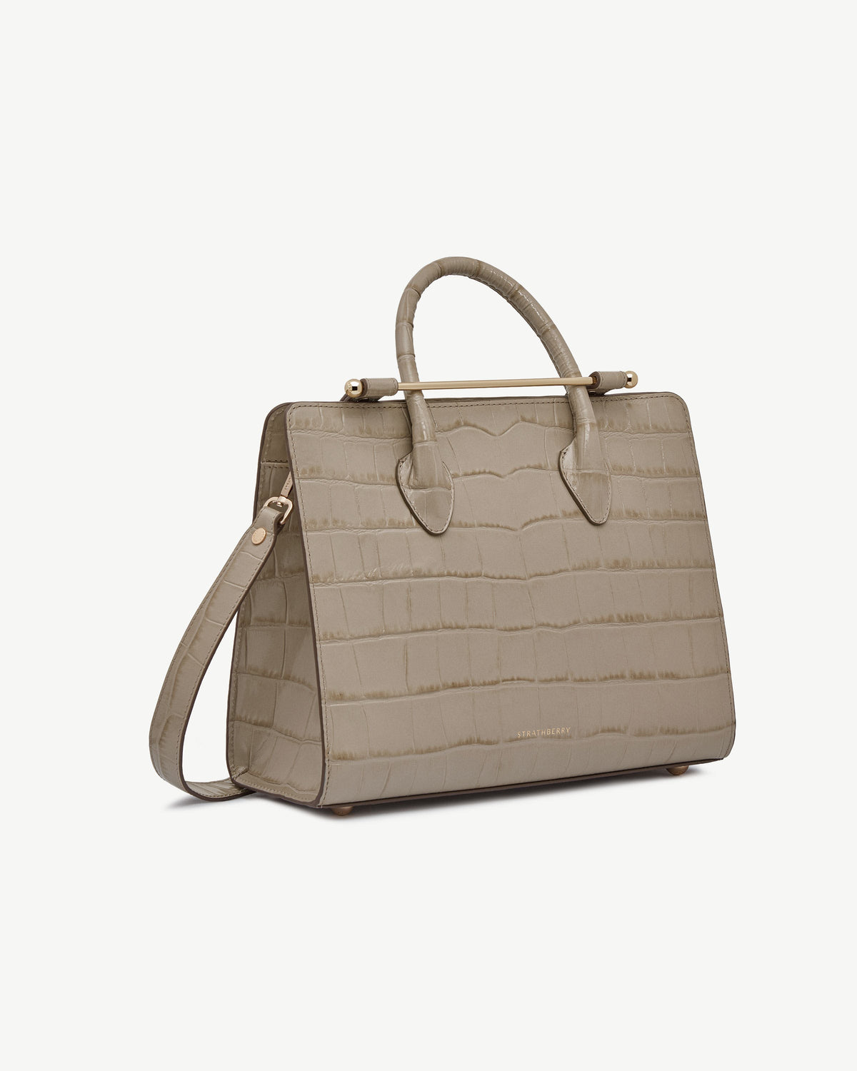 Midi Tote - Croc-Embossed Leather Light Taupe - View 3
