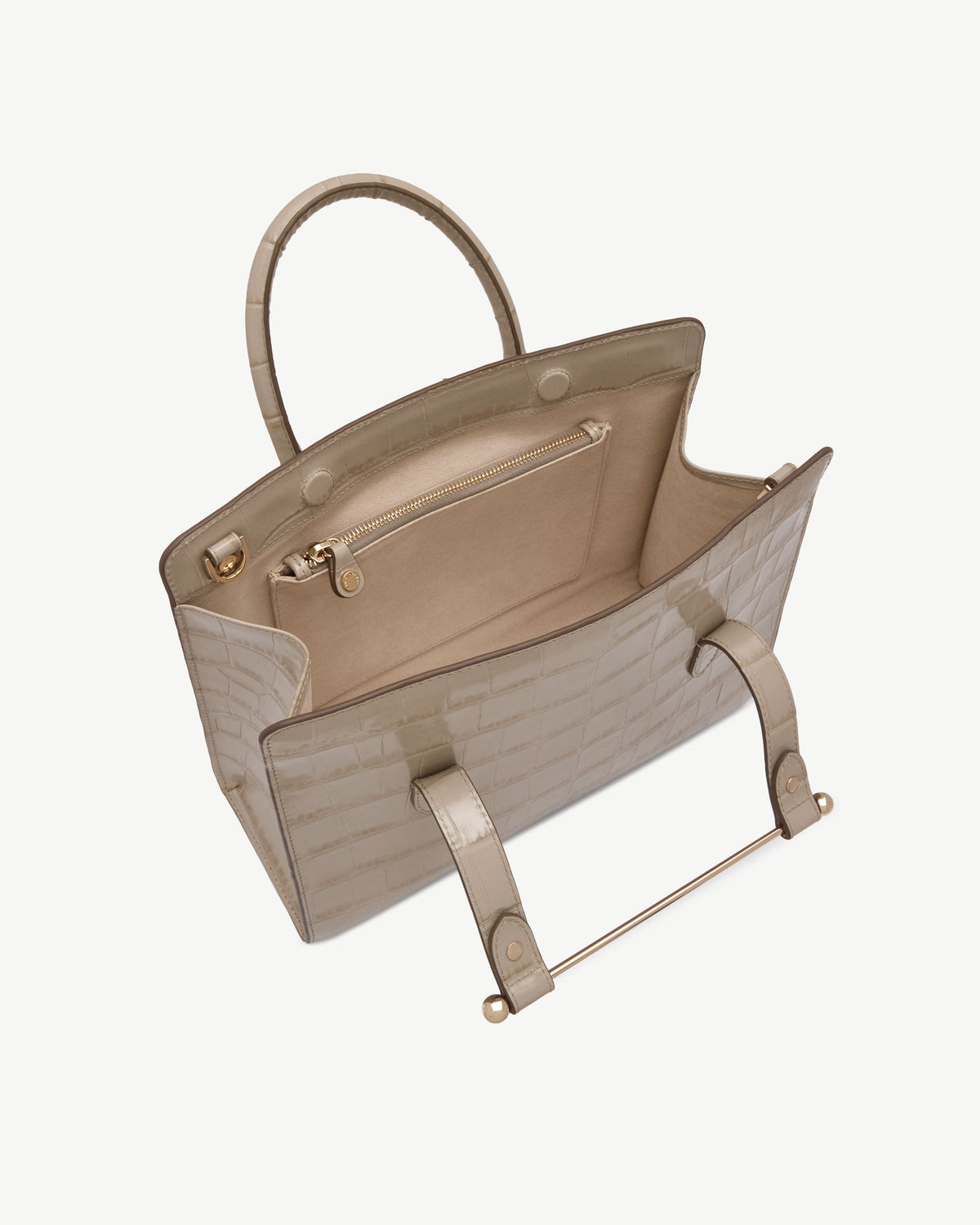 Midi Tote - Croc-Embossed Leather Light Taupe - View 5