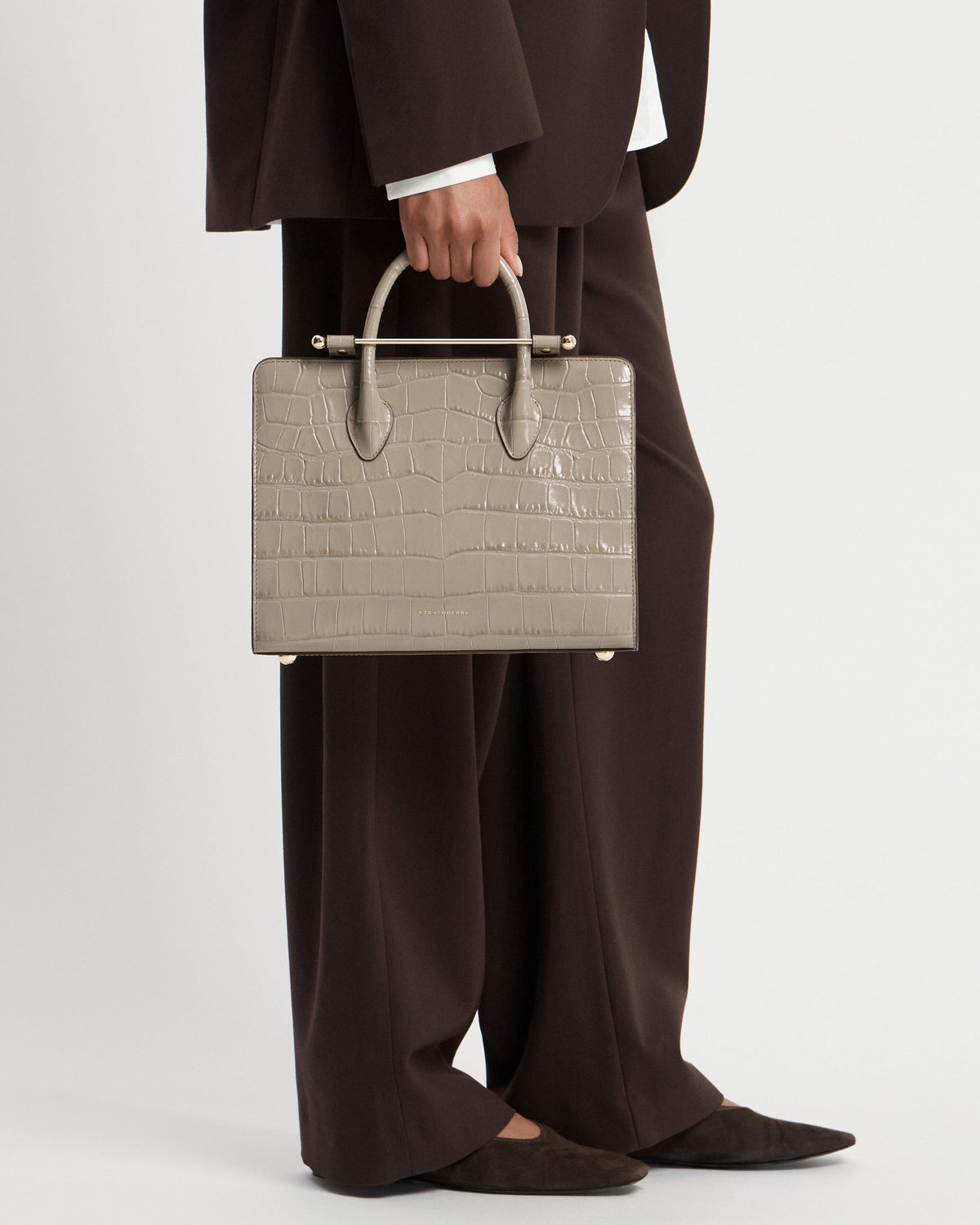 Midi Tote - Croc-Embossed Leather Light Taupe - View 9