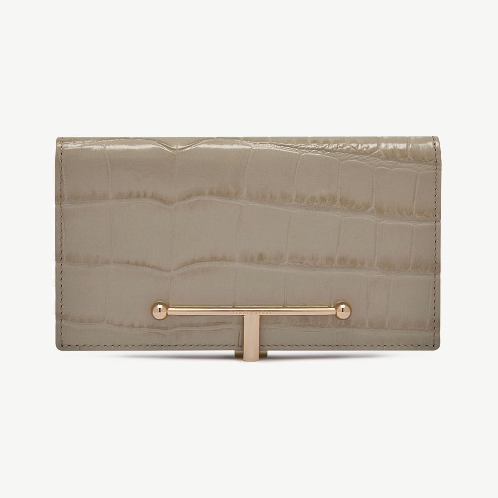 Large Melville Street Wallet - Croc-Embossed Leather Light Taupe - View 1