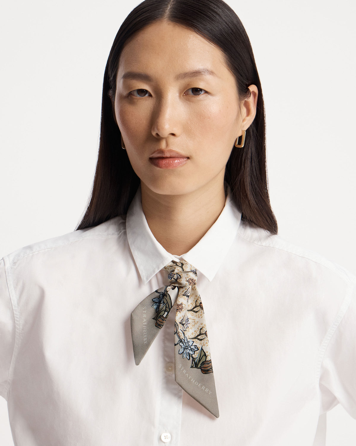 Silk Skinny Scarf - Light Taupe Wallpaper Flowers - View 4