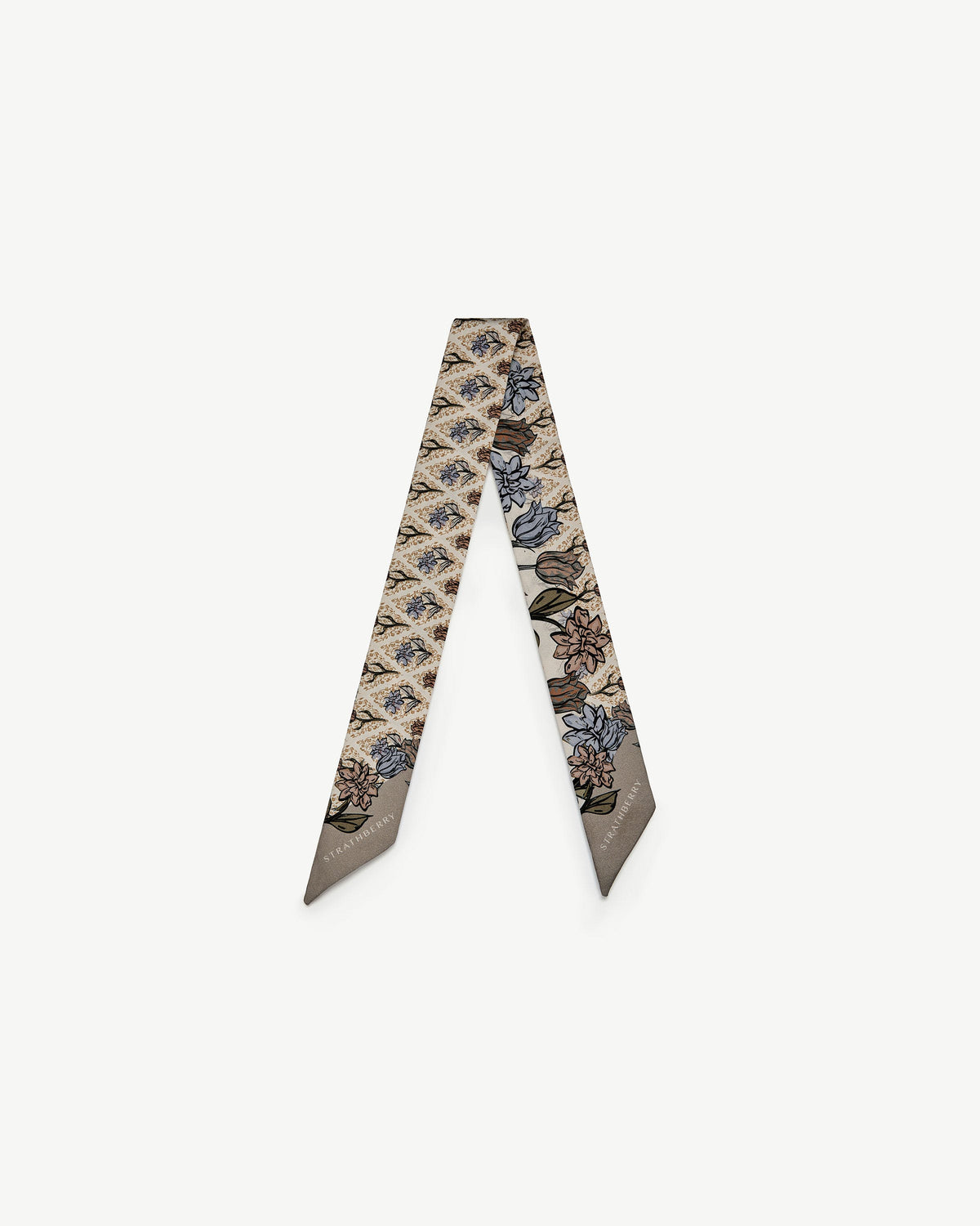 Silk Skinny Scarf - Light Taupe Wallpaper Flowers - View 2