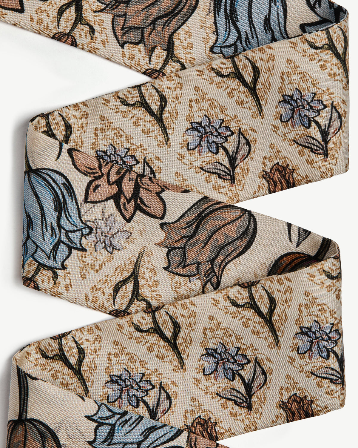 Silk Skinny Scarf - Light Taupe Wallpaper Flowers - View 3