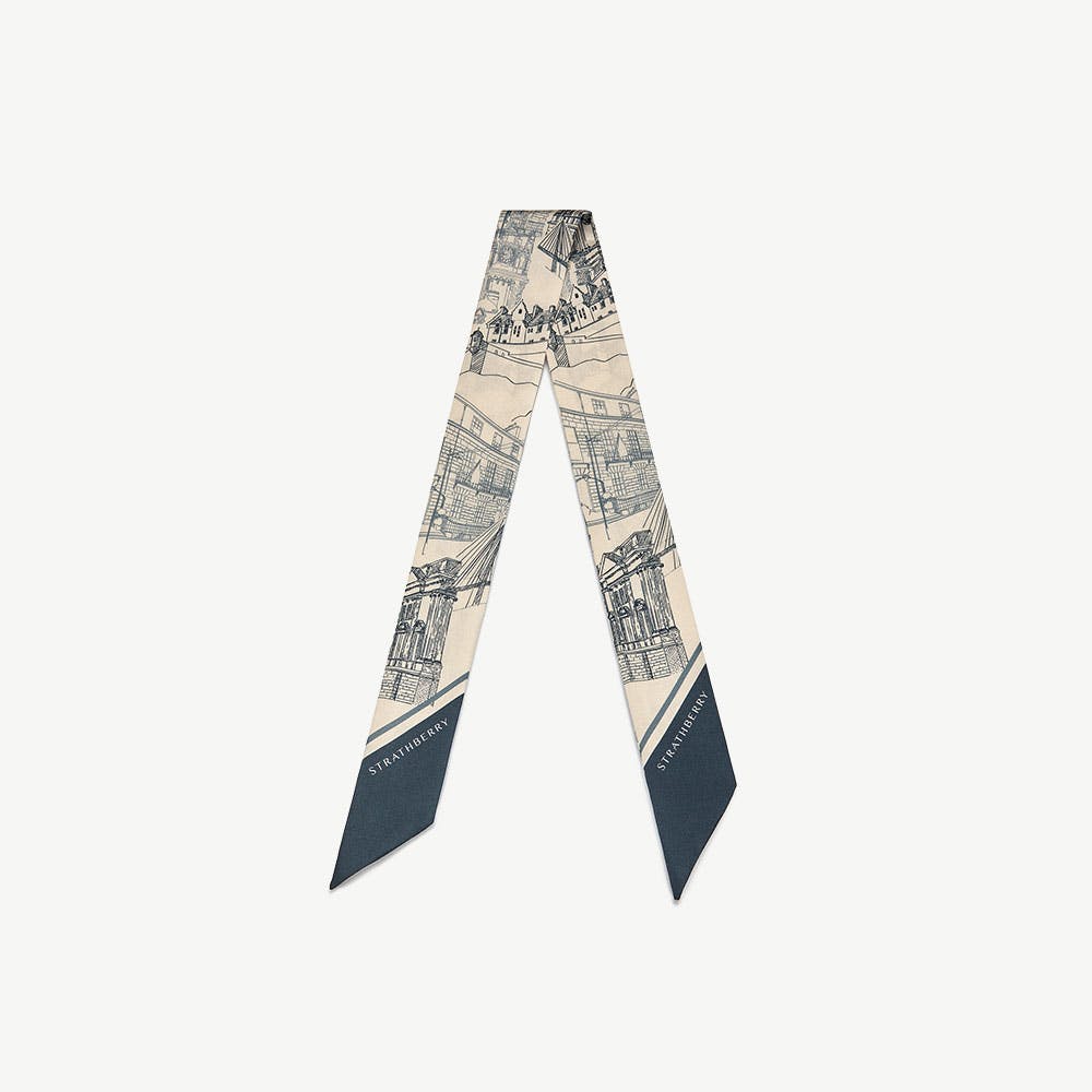 Silk Skinny Scarf - Loch Blue/Vanilla Edinburgh Architecture - View 1