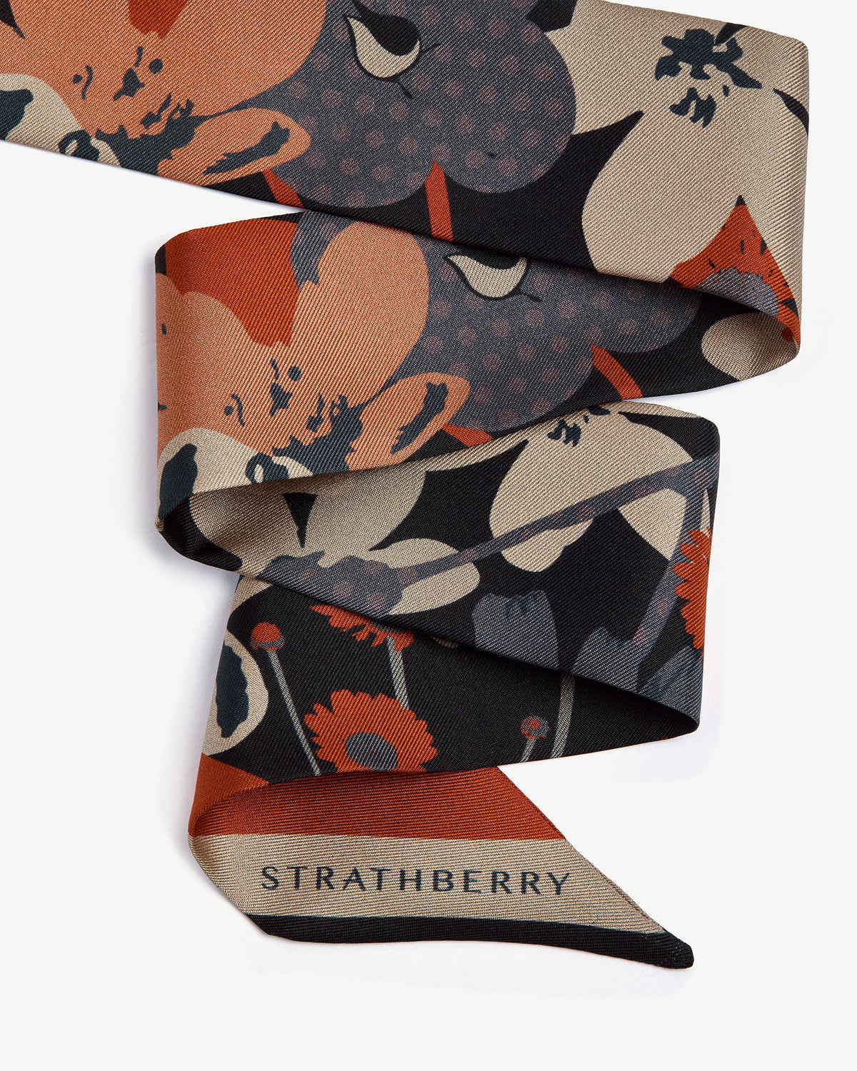 Silk Skinny Scarf - Navy/Red Block Floral - View 3