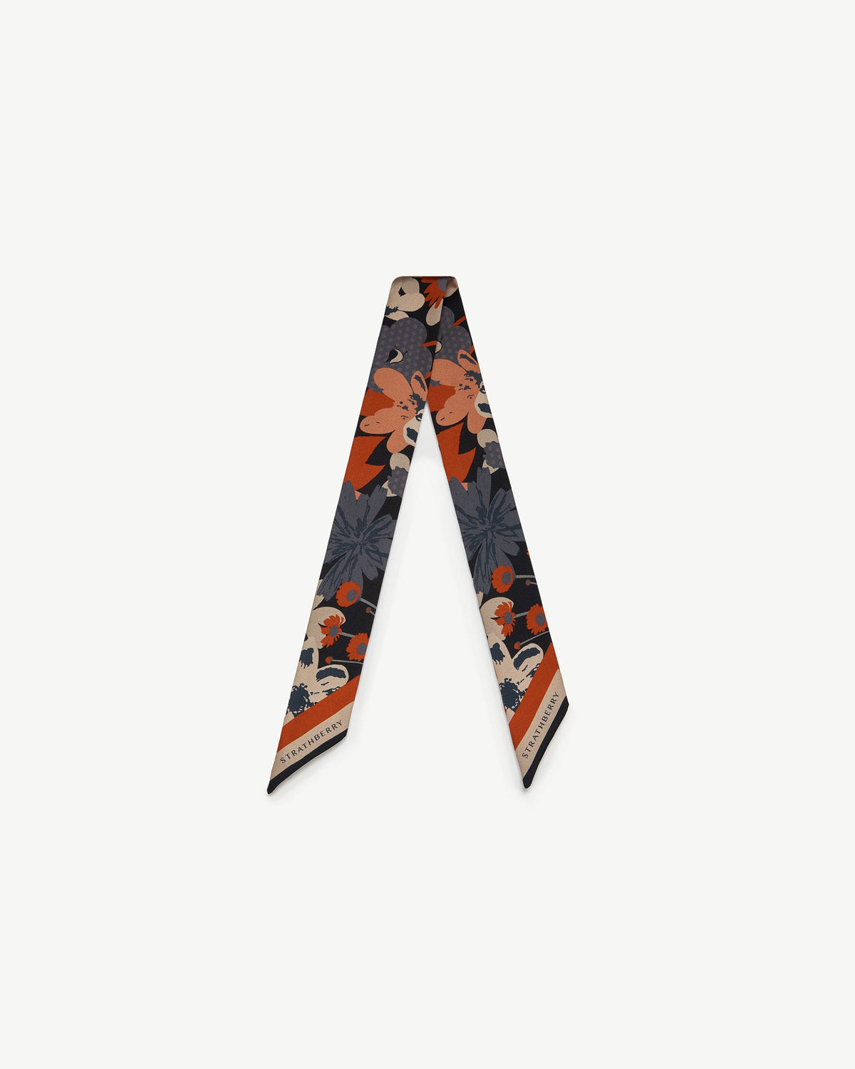 Silk Skinny Scarf - Navy/Red Block Floral - View 2