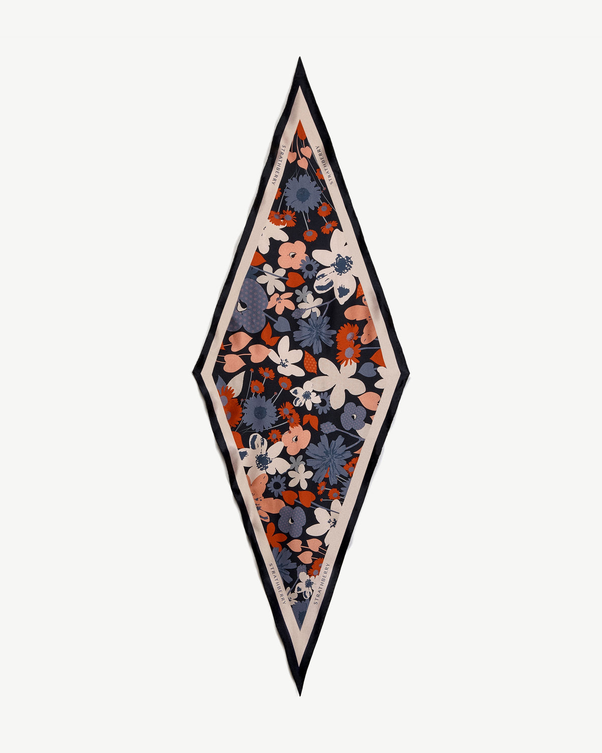 Silk Diamond Scarf - Navy/Red Block Floral - View 2