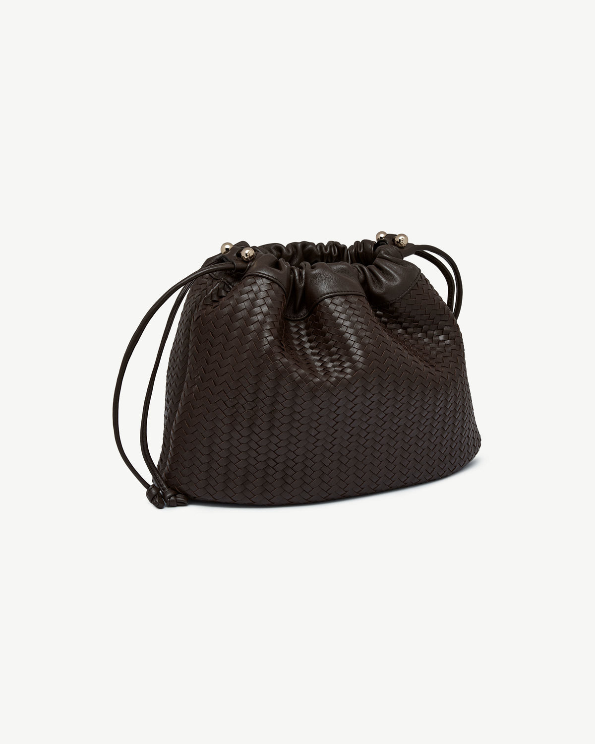 Charlotte Midi Drawstring - Chocolate Woven Leather - View 3