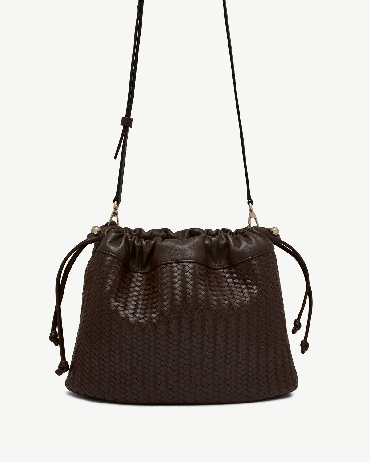 Charlotte Midi Drawstring - Chocolate Woven Leather - View 4