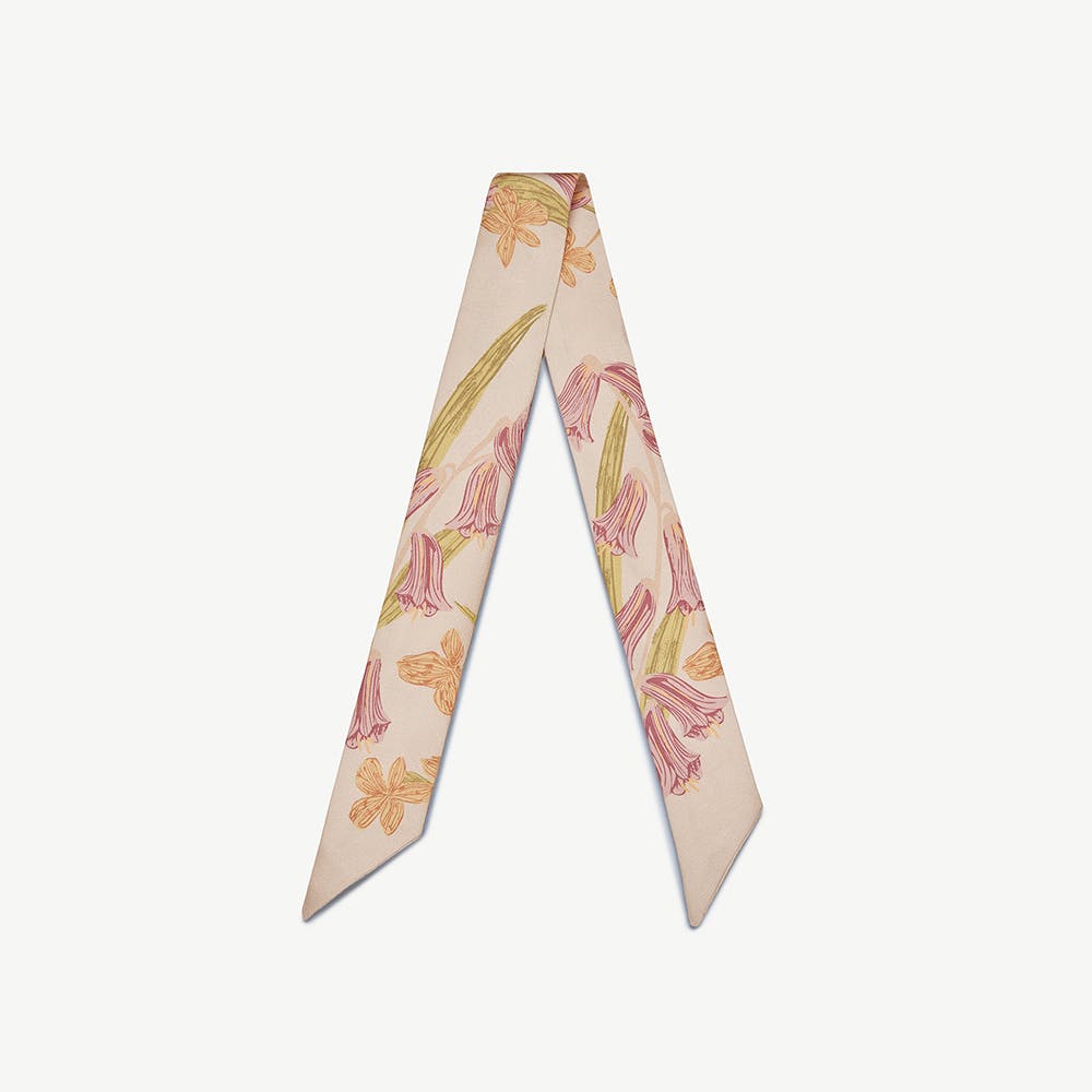 Silk Skinny Scarf - Oat/Lime/Pink - View 1