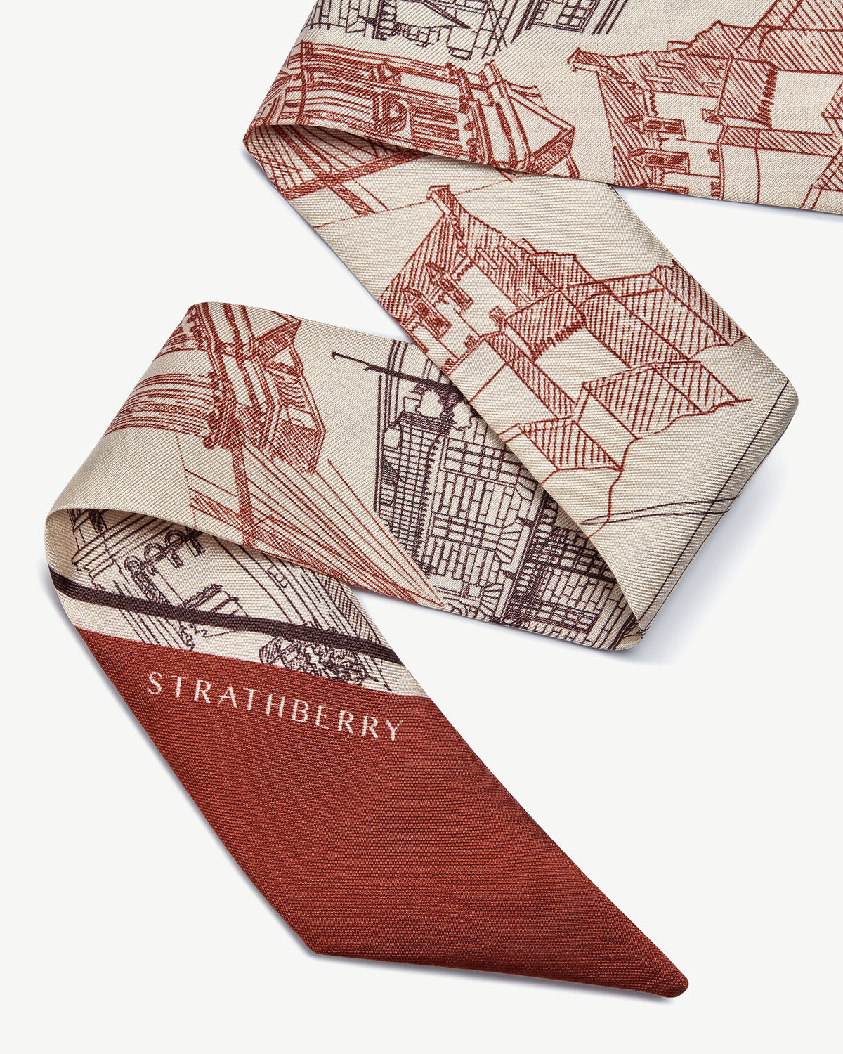 Silk Skinny Scarf - Oxblood/Burgundy Edinburgh Architecture - View 3