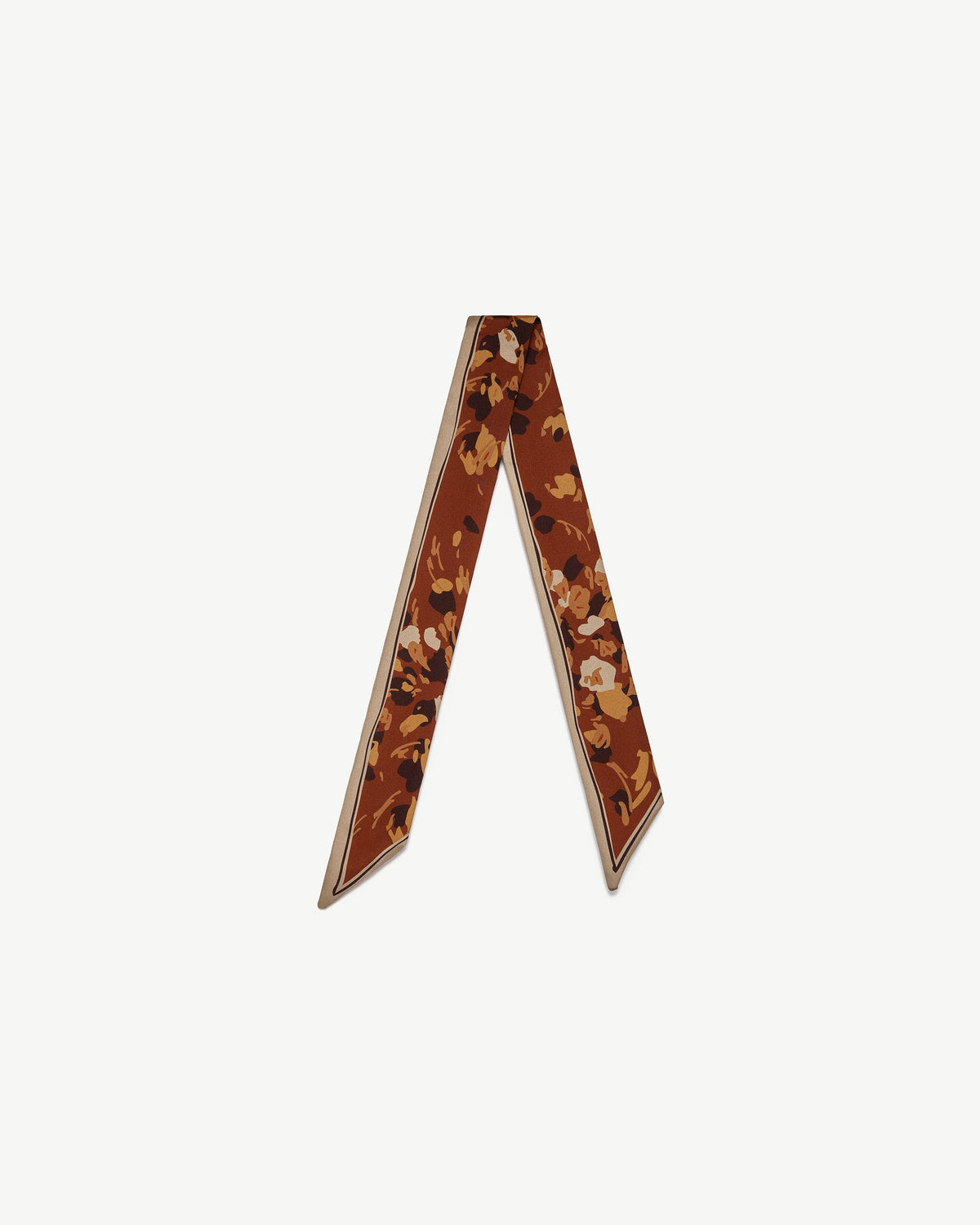 Silk Skinny Scarf - Sand/Oxblood Pop Flowers - View 2