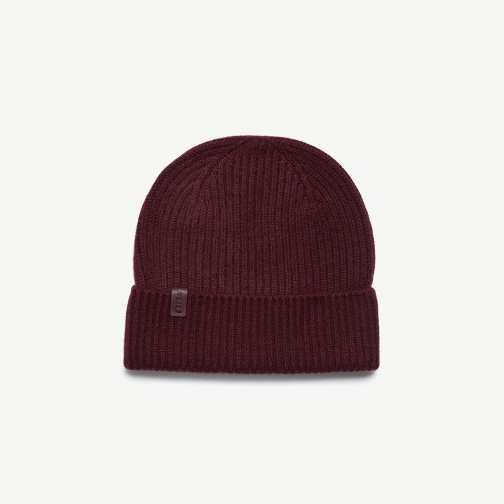 Westray Ribbed Cashmere Beanie - Burgundy - View 1