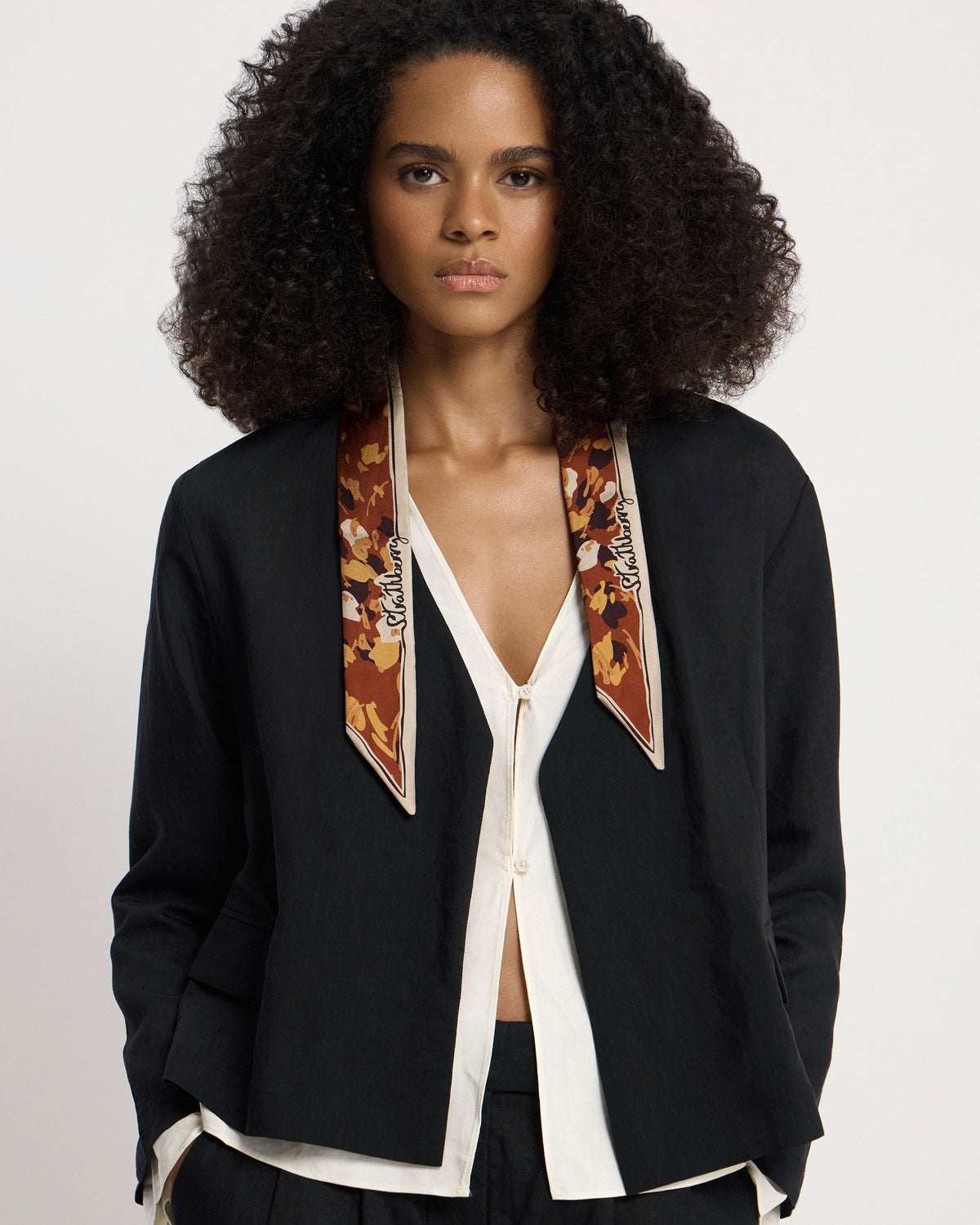 Silk Skinny Scarf - Sand/Oxblood Pop Flowers - View 5